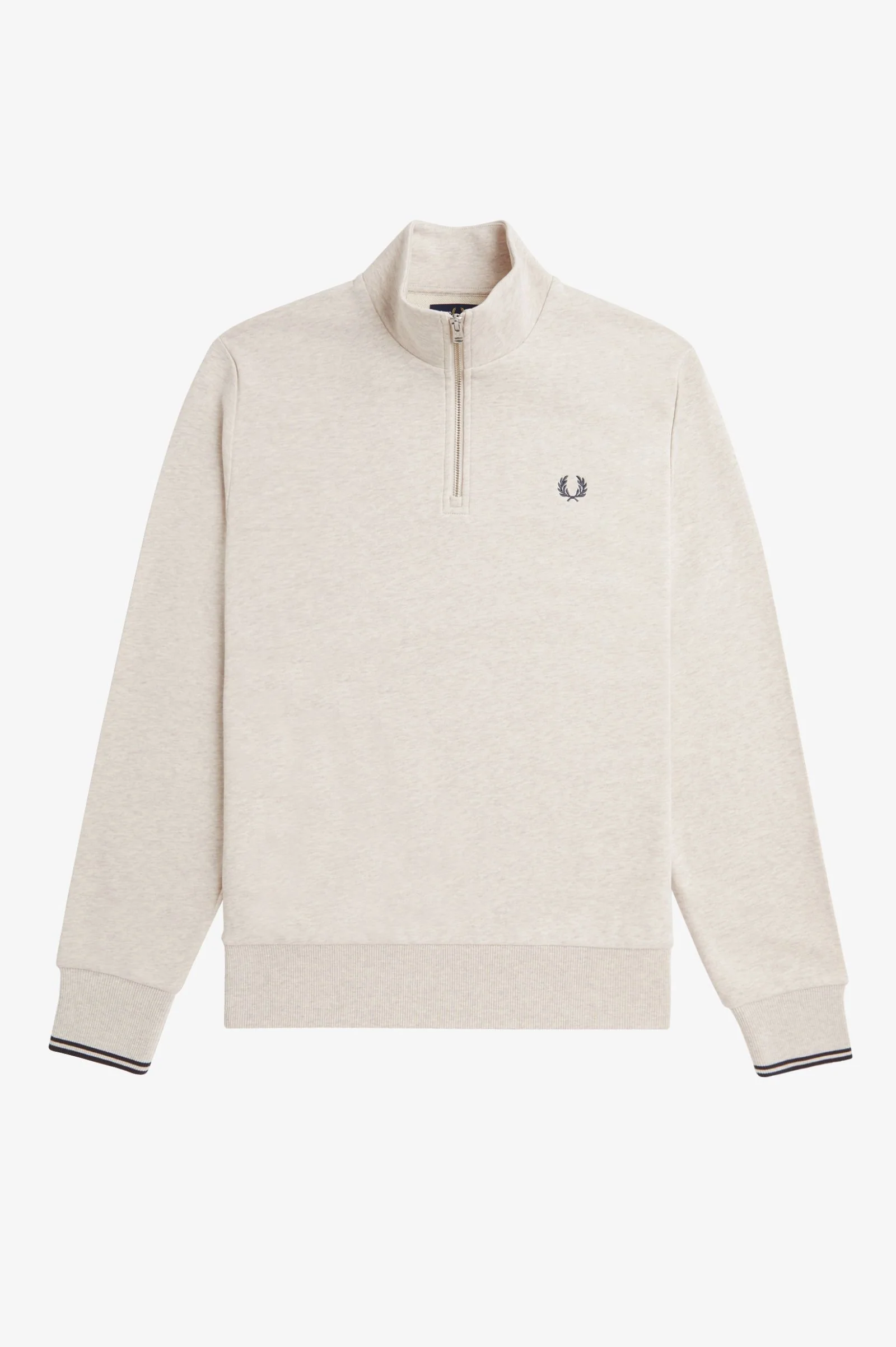 Fred Perry M3574 Half Zip Sweatshirt - W50 Porridge Marl/Anchor Grey - Image 5