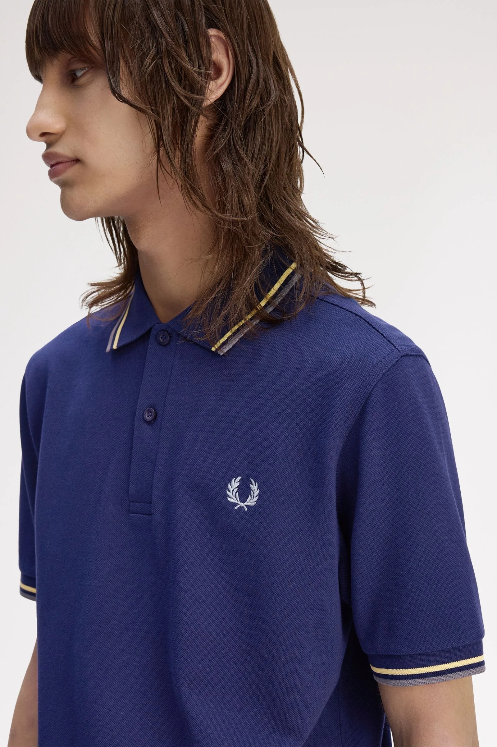 Fred Perry M3600 Twin Tipped Polo - 48A French Navy/Champion's Gold/Stockport Blue - Image 3