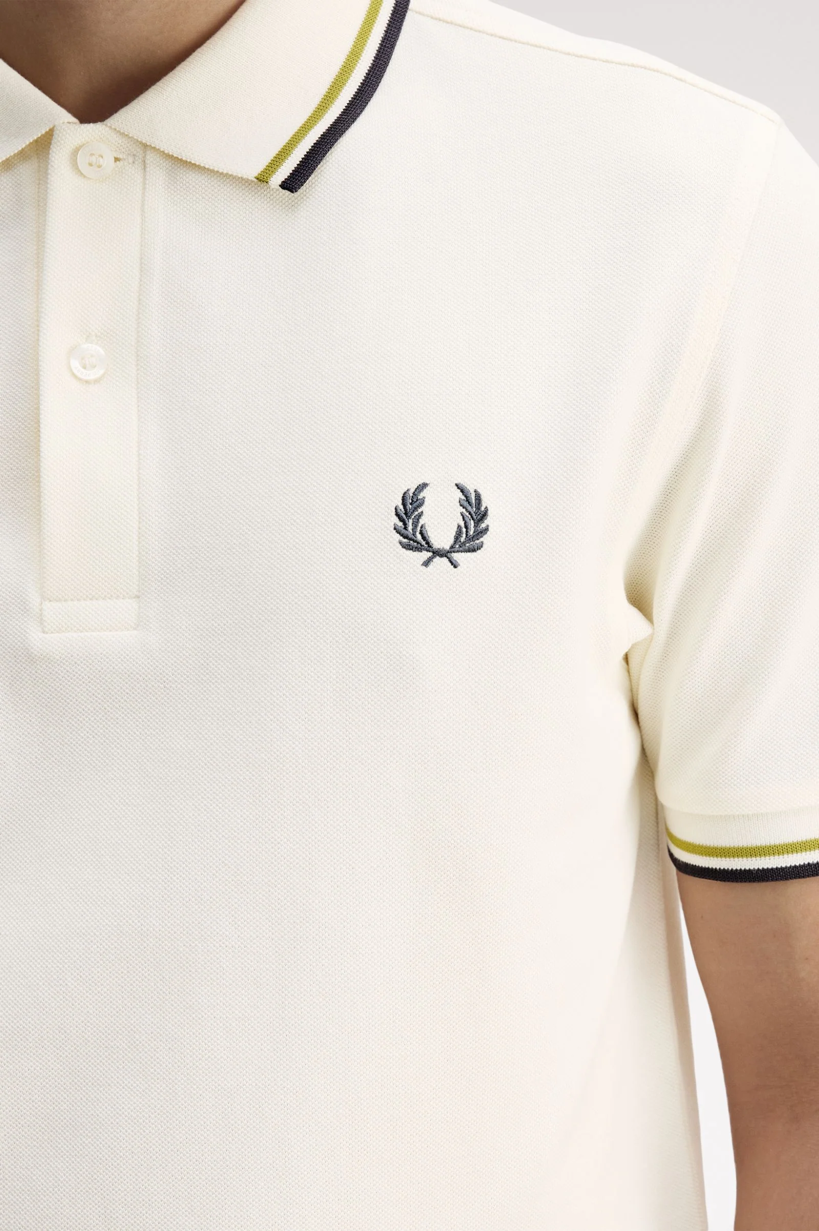 Fred Perry M3600 Twin Tipped Polo Shirt - 46A Ecru/Tennis Ball Yellow/Anchor Grey - Image 3