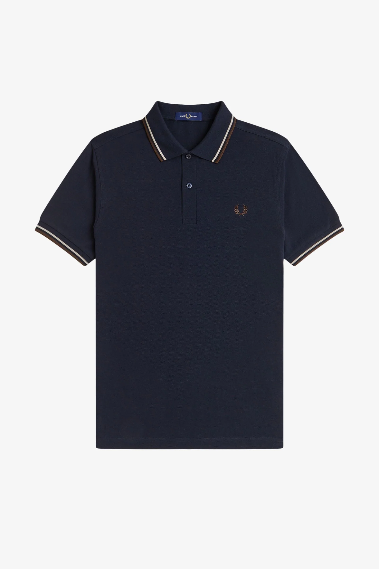Fred Perry M3600 Twin Tipped Polo Shirt - 52A Navy/Warm Oat/Burnt Tobacco - Image 4