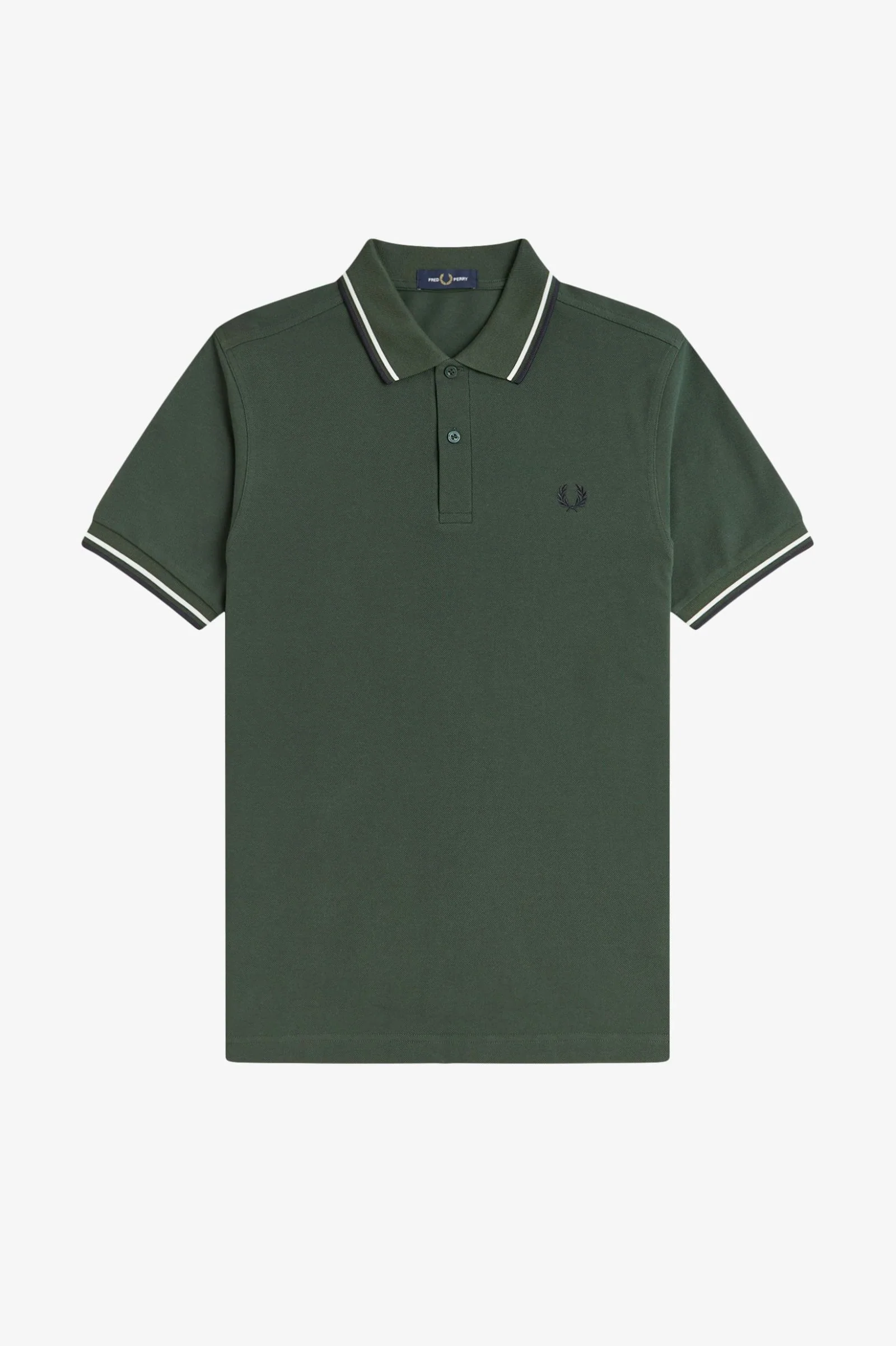 Fred Perry M3600 Twin Tipped Polo Shirt - 53A Court Green/Snow White/Navy - Image 4