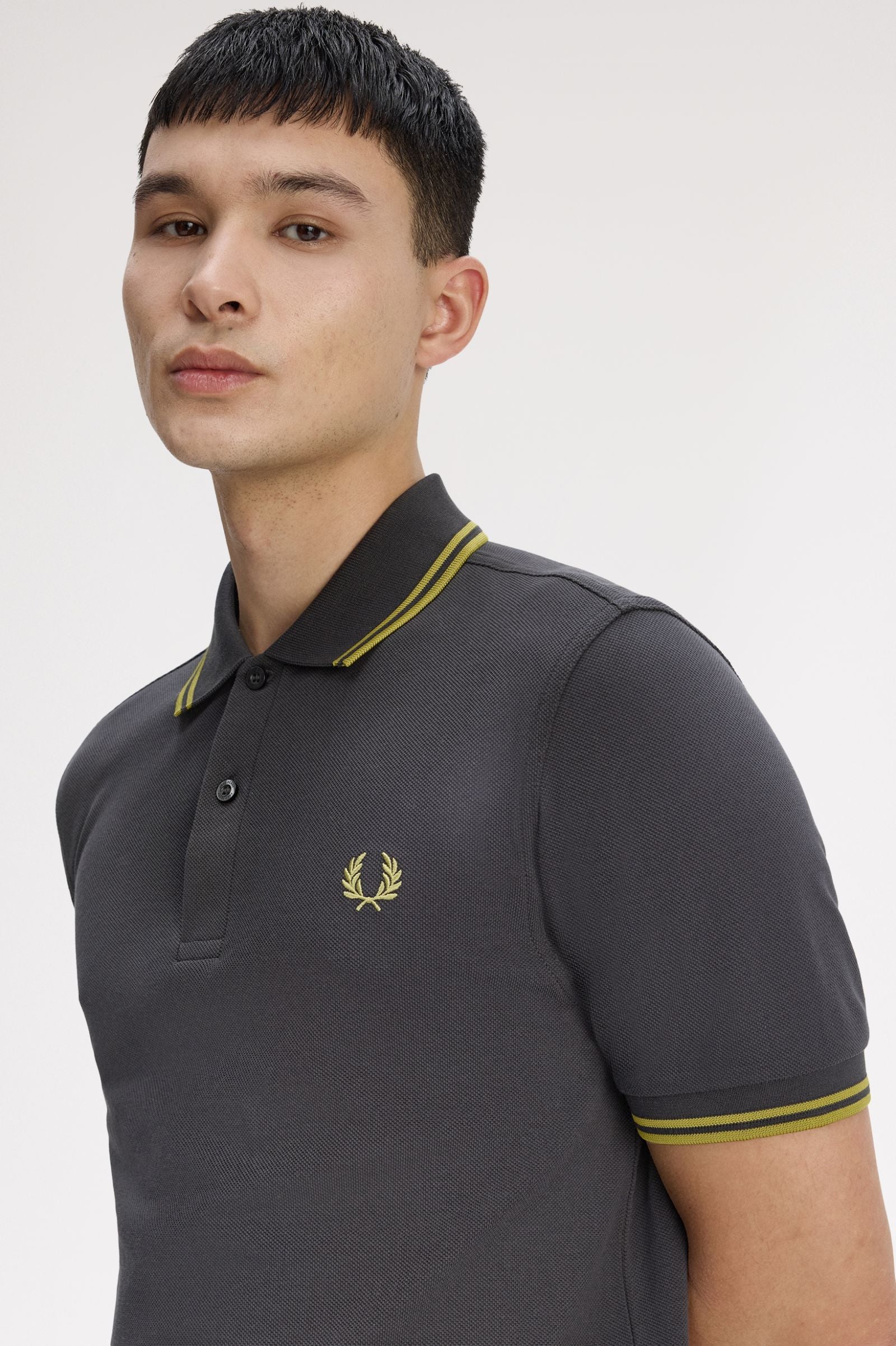 Fred Perry M3600 Twin Tipped Polo Shirt - 58A Anchor Grey/Tennis Ball Yellow/Tennis Ball Yellow - Image 3