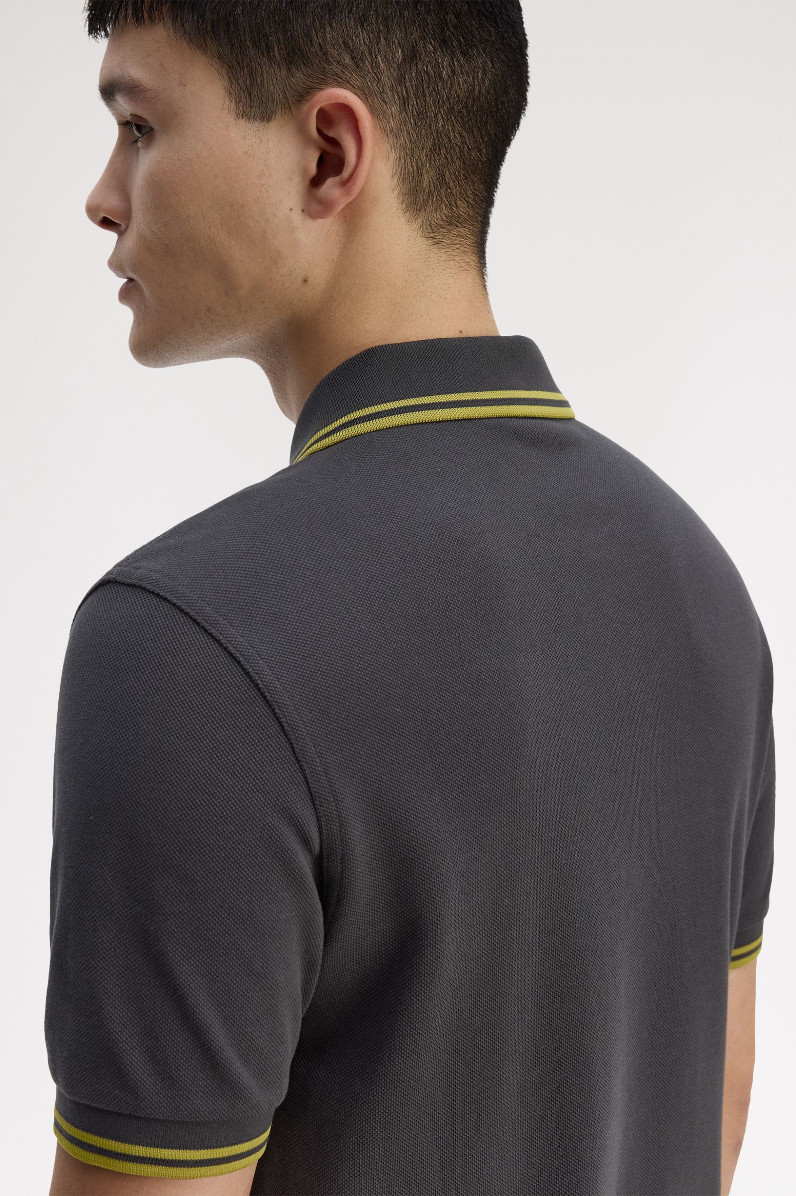 Fred Perry M3600 Twin Tipped Polo Shirt - 58A Anchor Grey/Tennis Ball Yellow/Tennis Ball Yellow - Image 4