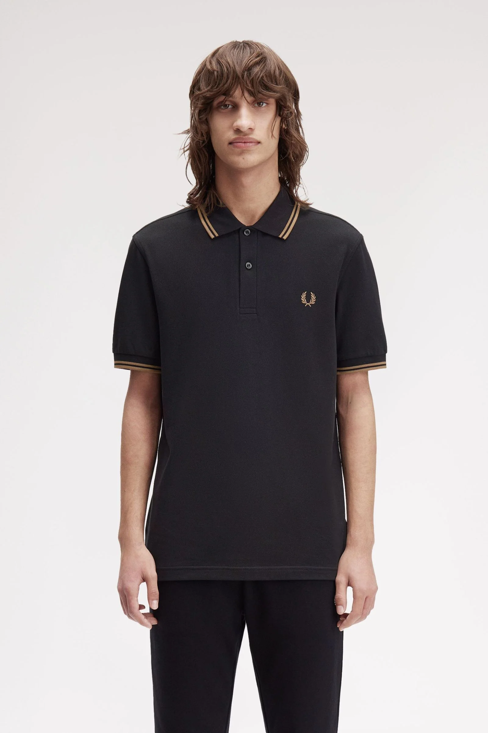 Fred Perry M3600 Twin Tipped Polo Shirt S77 Black/Shaded Stone - Image 3