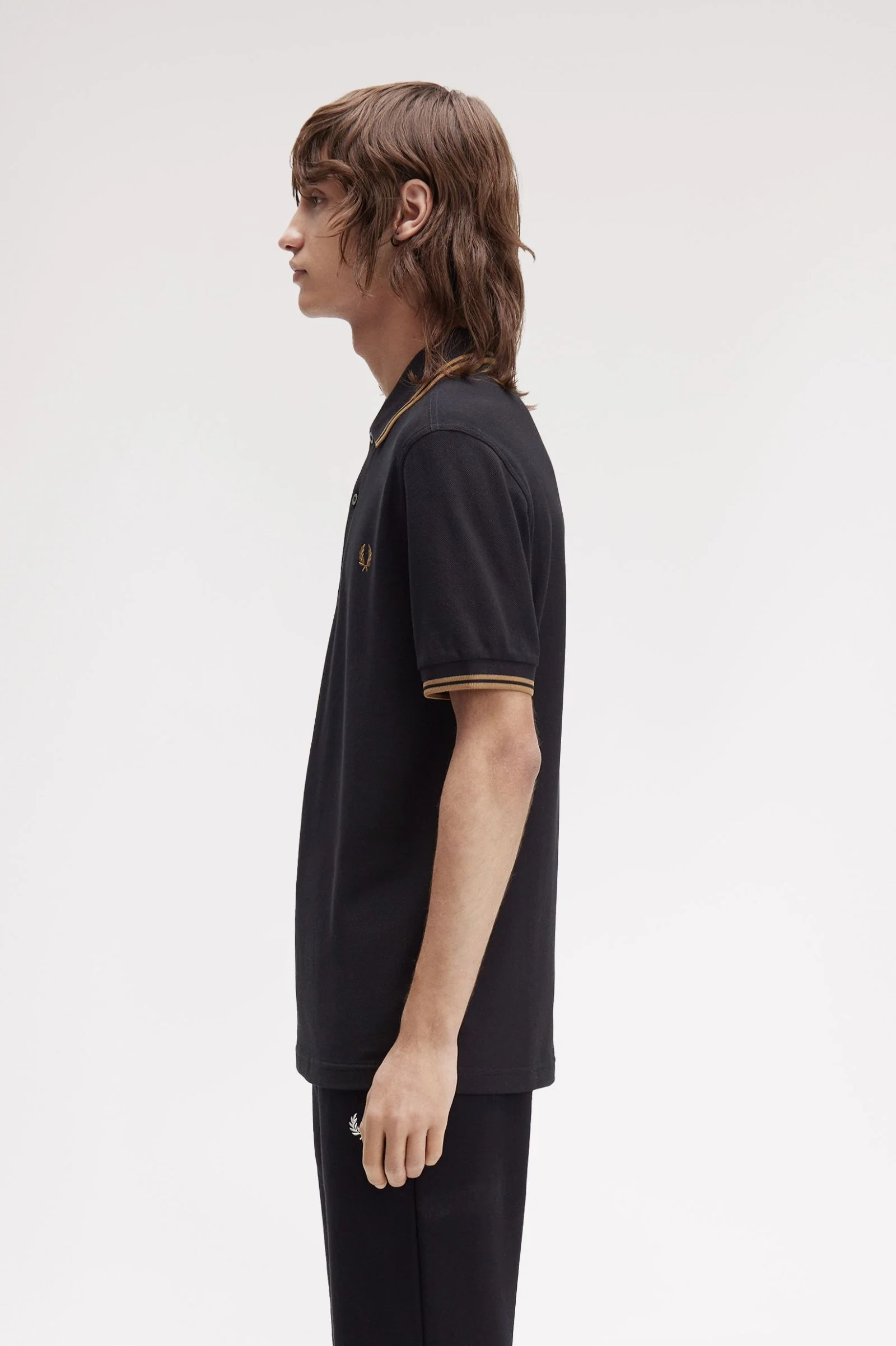 Fred Perry M3600 Twin Tipped Polo Shirt S77 Black/Shaded Stone - Image 4