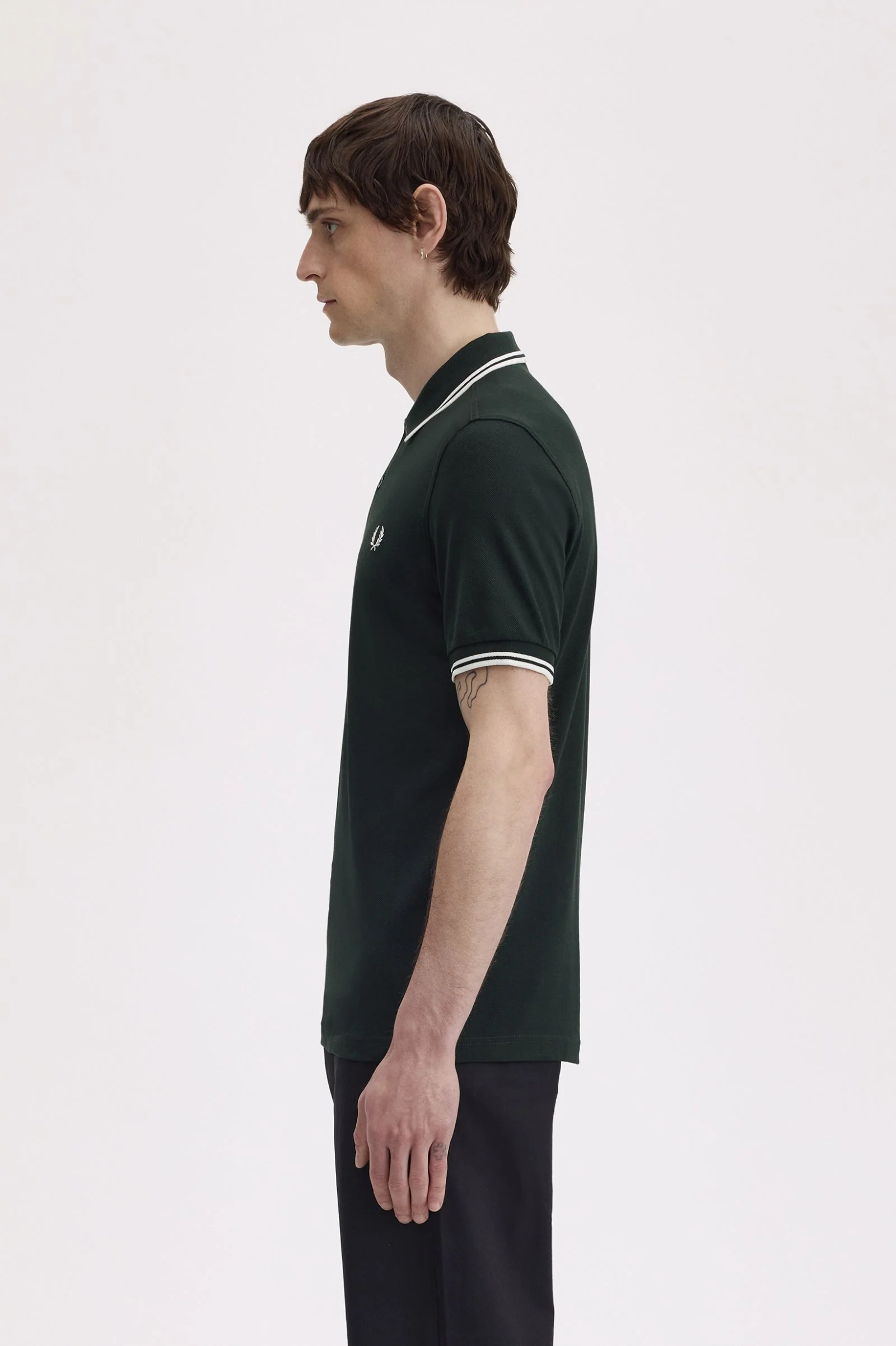 Fred Perry M3600 Twin Tipped Polo Shirt - T50 Night Green/Snow White - Image 3