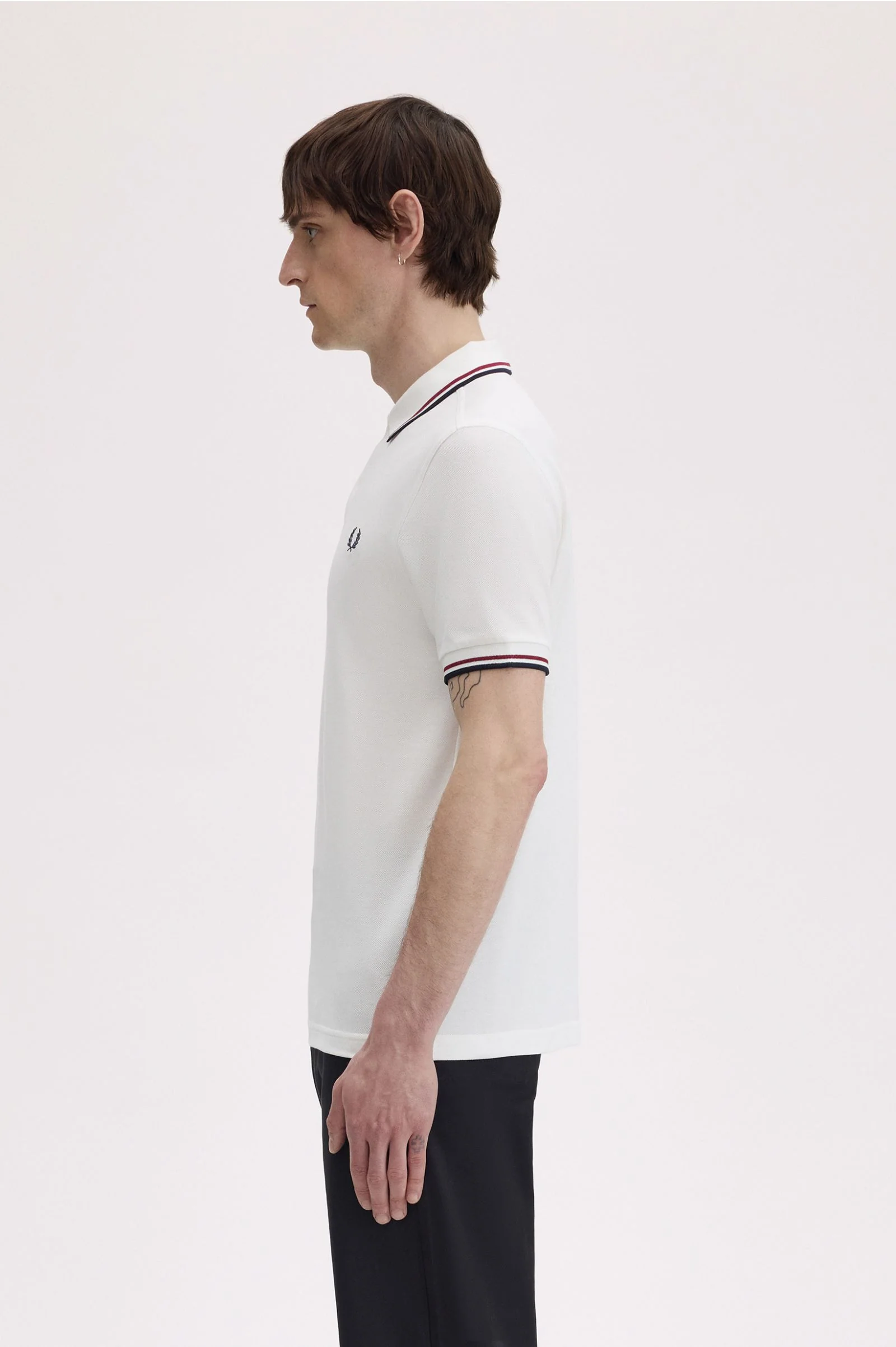 Fred Perry M3600 Twin Tipped Polo Shirt T60 - Snow White/Burnt Red/Navy - Image 3