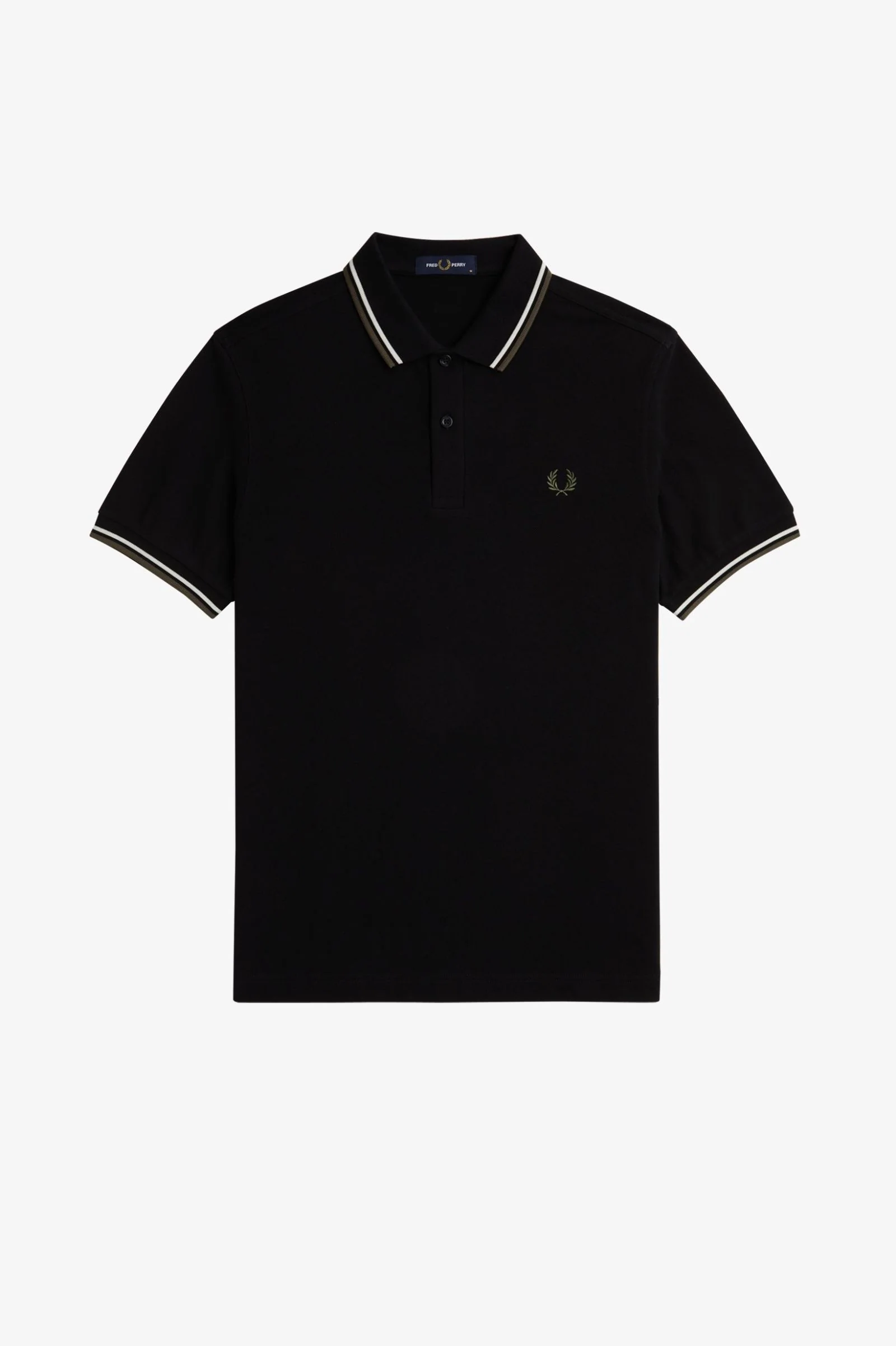 Fred Perry M3600 Twin Tipped Polo Shirt - W54 Black/Ecru/Laurel Wreath Green - Image 5