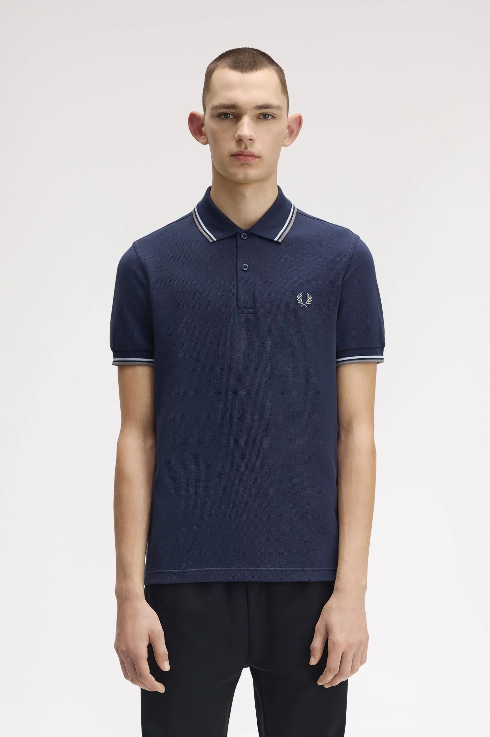 Fred Perry M3600 Twin Tipped Polo Shirt - Z47 Dark Airforce/Light Ice - Image 3