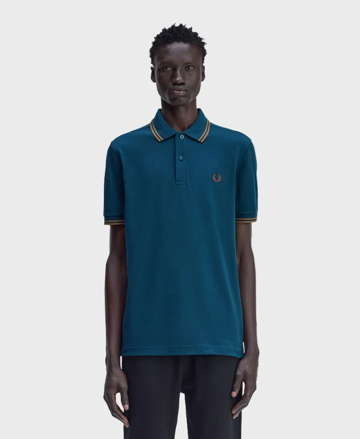 Fred Perry M3600 Twin Tipped Polo Shirt - Z48 Dark Petrol/Shaded Stone