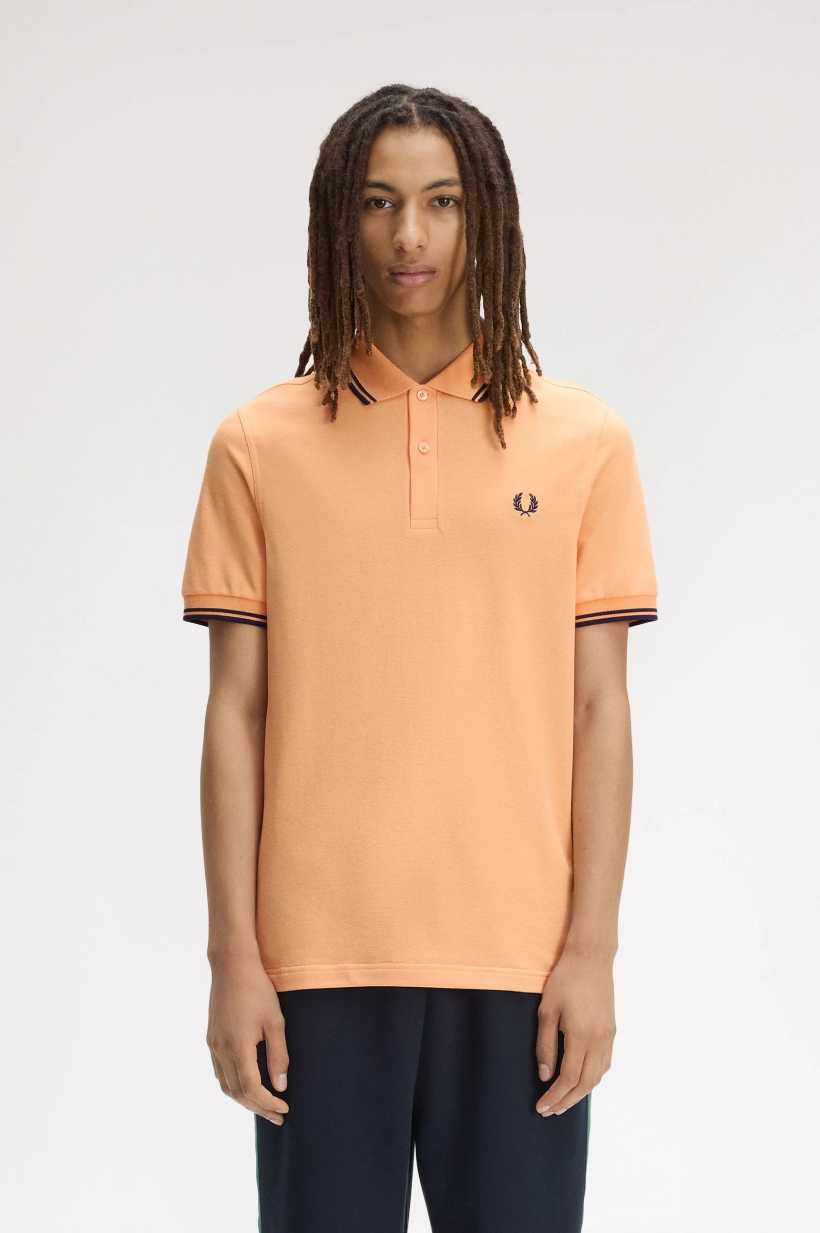 Fred Perry M3600 Twin Tipped Polo T-Shirt 82B - Peach/French Navy - Image 3