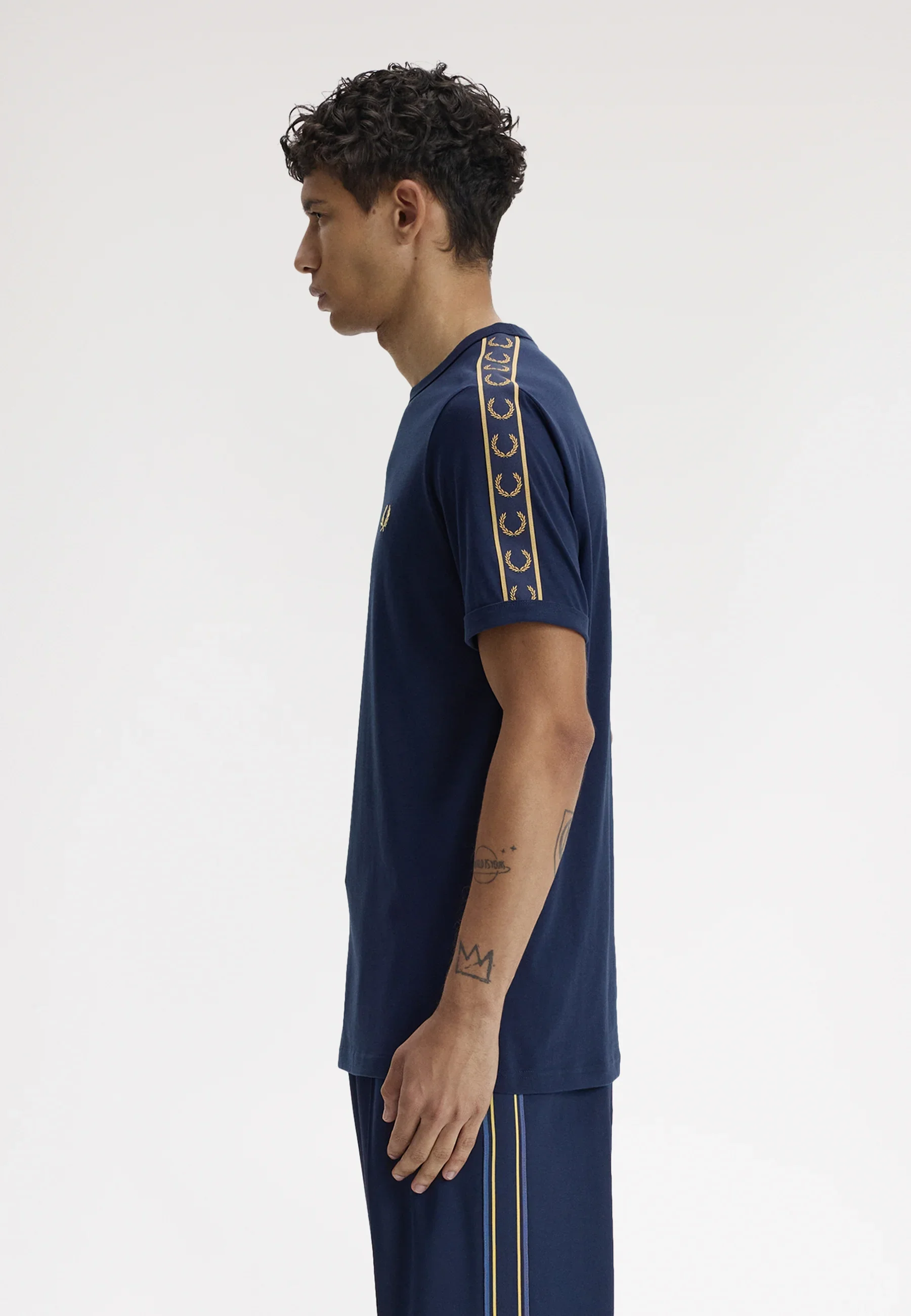 Fred Perry M4613 Contrast Tape Ringer T-Shirt 91A - Tennis Ball/Champagne - Image 2