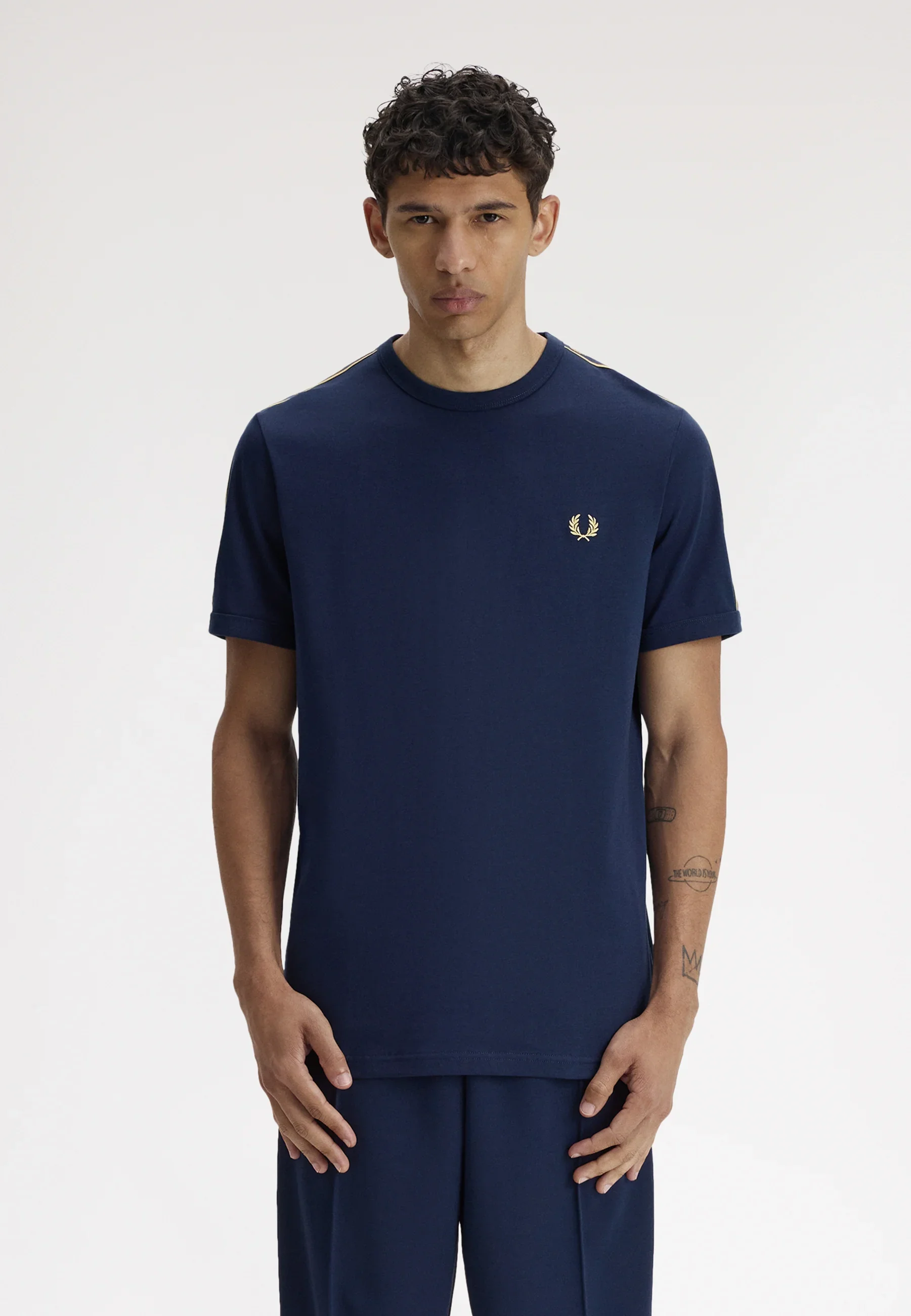 Fred Perry M4613 Contrast Tape Ringer T-Shirt 91A - Tennis Ball/Champagne - Image 3