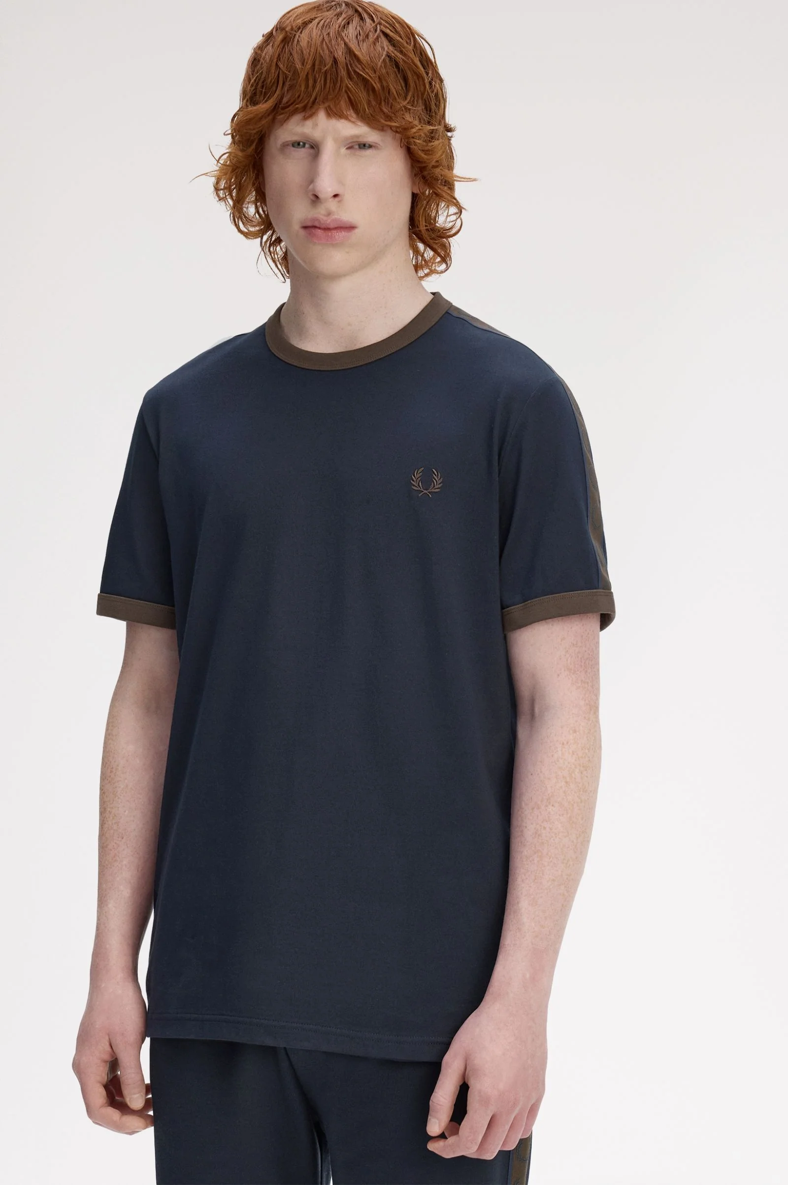 Fred Perry M4613 Contrast Tape Ringer T-Shirt - 40A Navy/Burnt Tobacco - Image 4