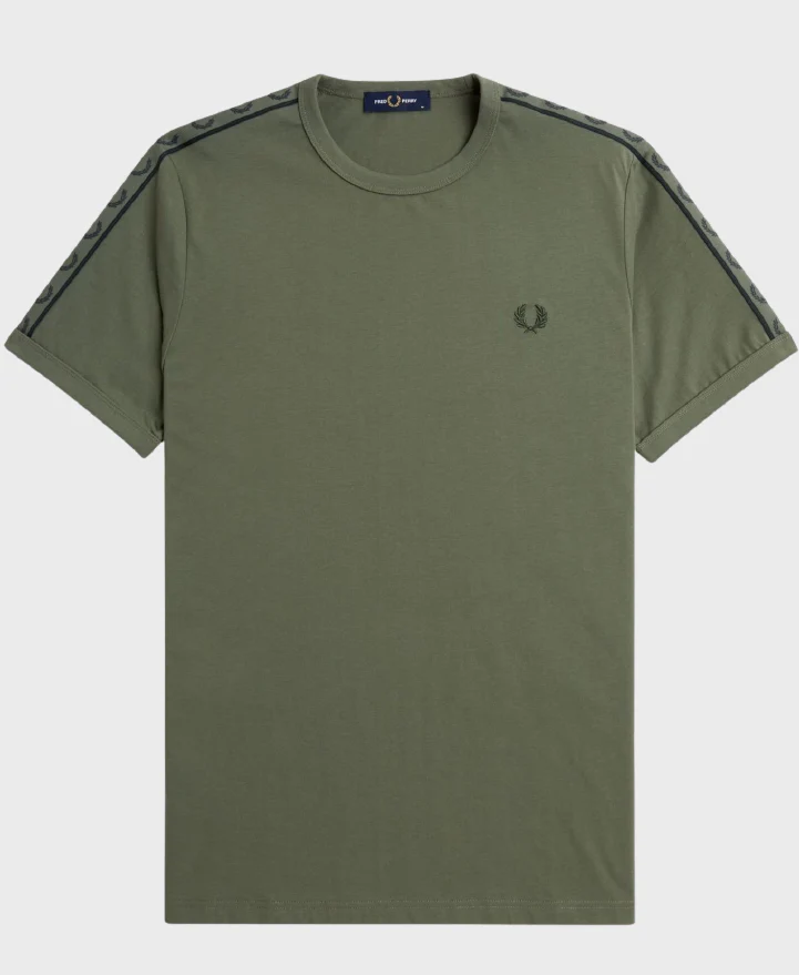 Fred Perry M4613 Contrast Tape Ringer T-shirt W49 Laurel Wreath Green/Night Green