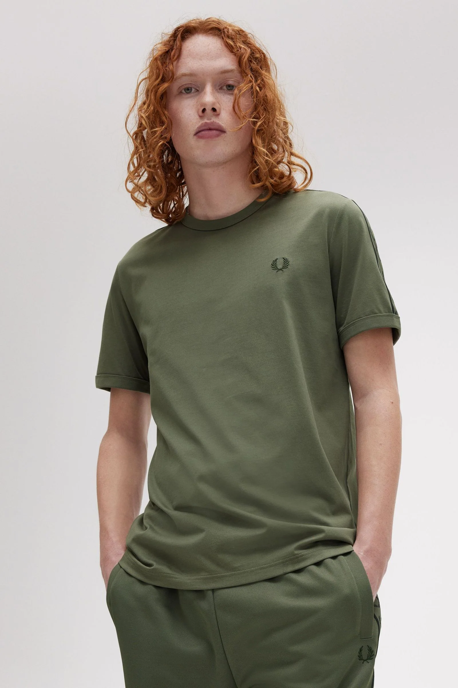 Fred Perry M4613 Contrast Tape Ringer T-shirt W49 Laurel Wreath Green/Night Green - Image 2