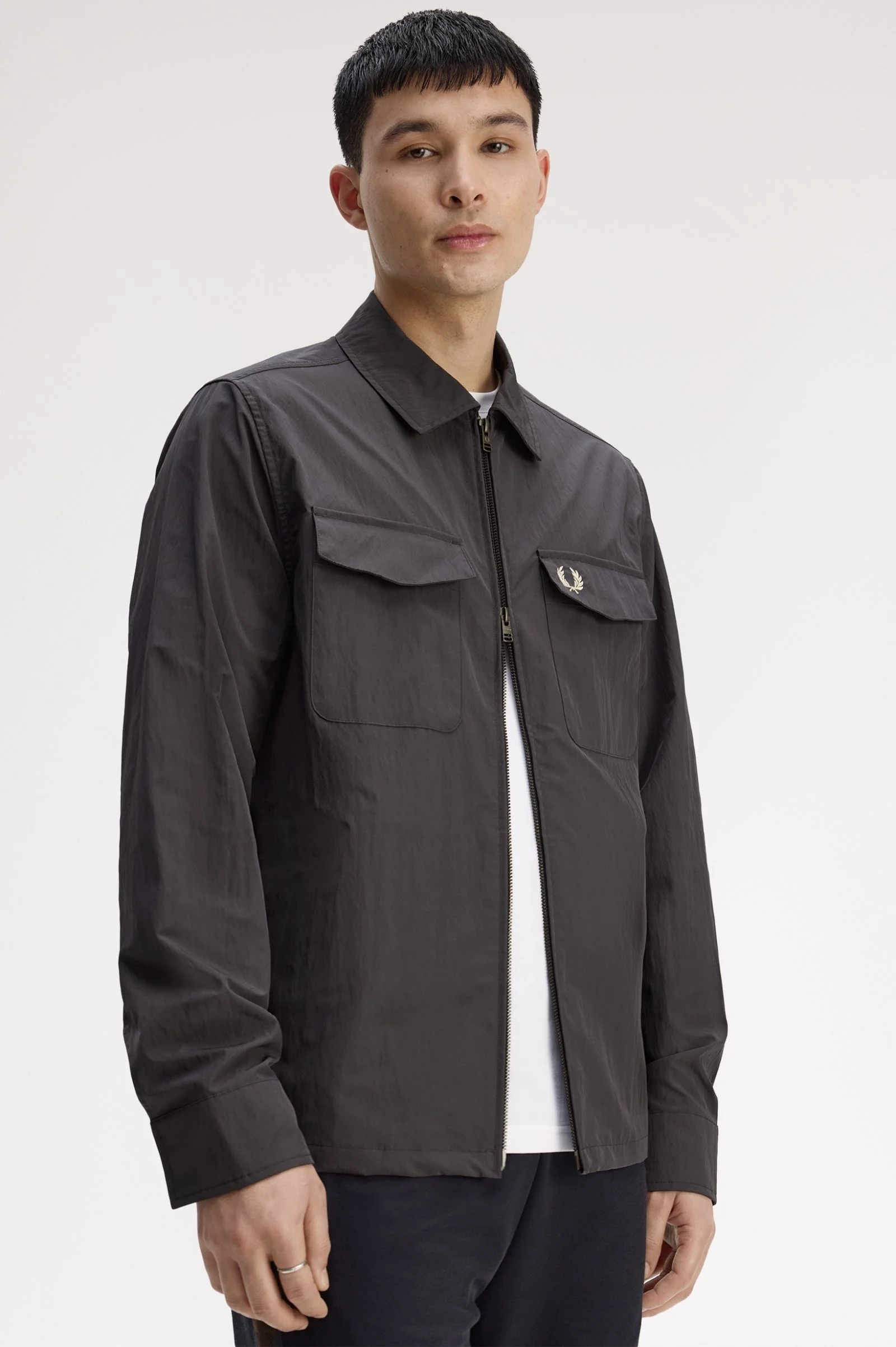 Fred Perry M5684 Zip Through Overshirt - Y93 Anchor Grey - Image 3
