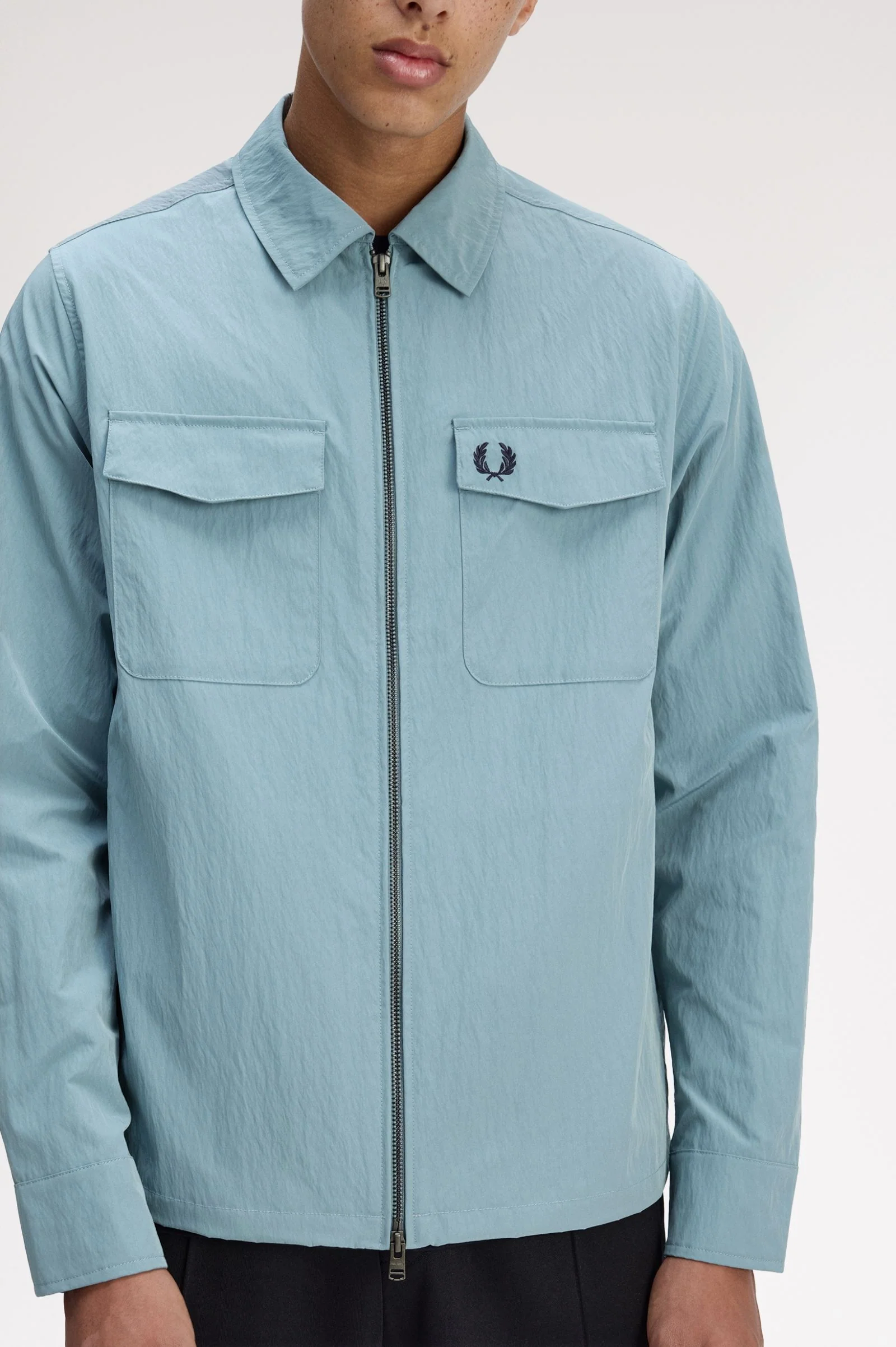 Fred Perry M5684 Zip Through Overshirt - Z20 Stockport Blue - Image 2