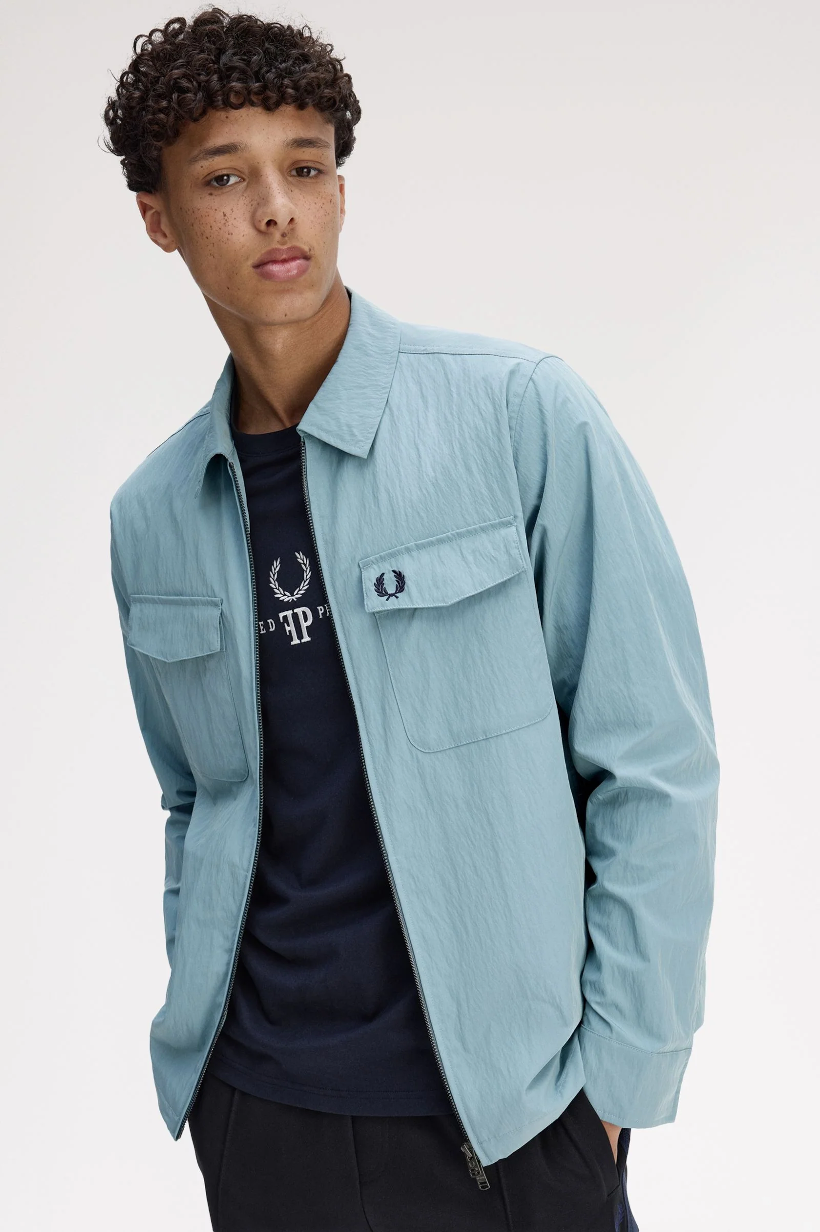 Fred Perry M5684 Zip Through Overshirt - Z20 Stockport Blue - Image 3