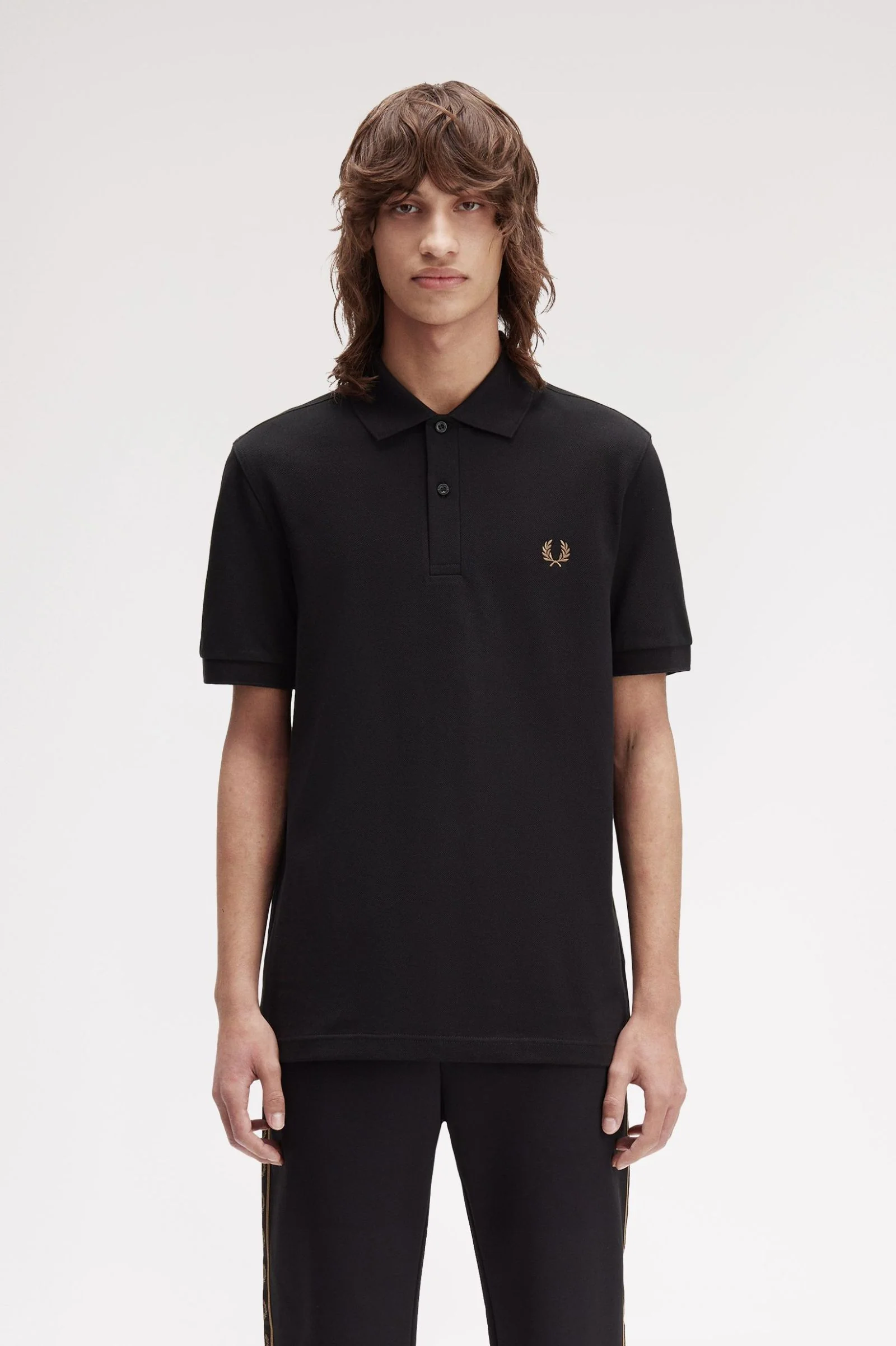 Fred Perry M6000 Plain Fred Perry Polo Shirt S77 Black/Shadestone - Image 3