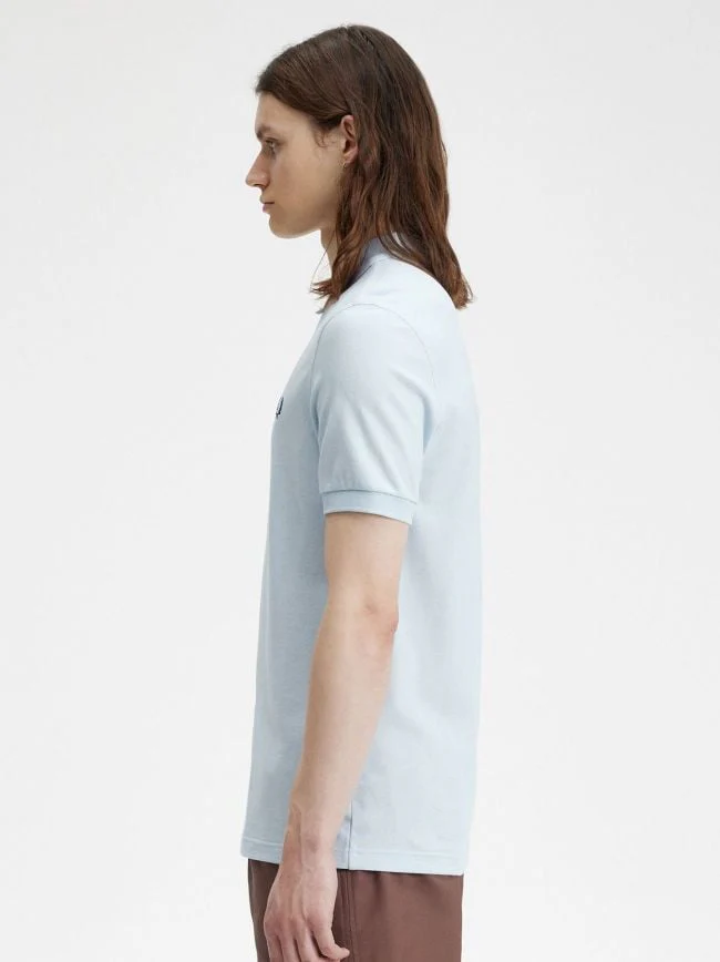 Fred Perry Plain Polo Shirt Light Ice/Midnight Navy - Image 3