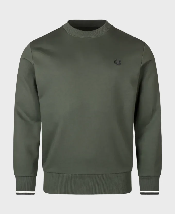 Fred Perry M7535 Crew Neck Sweatshirt - 53A Court Green/Snow White/Navy