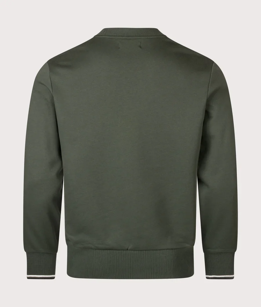 Fred Perry M7535 Crew Neck Sweatshirt - 53A Court Green/Snow White/Navy - Image 2
