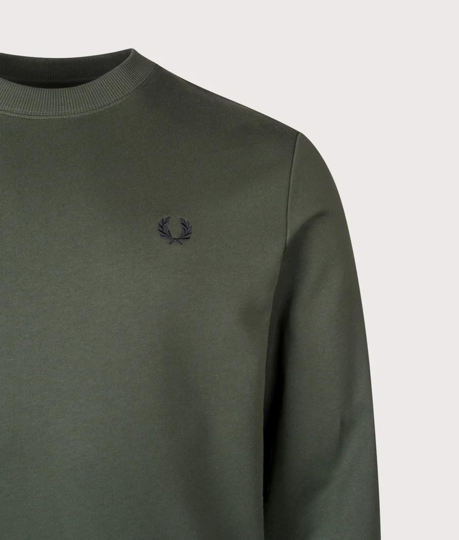 Fred Perry M7535 Crew Neck Sweatshirt - 53A Court Green/Snow White/Navy - Image 3