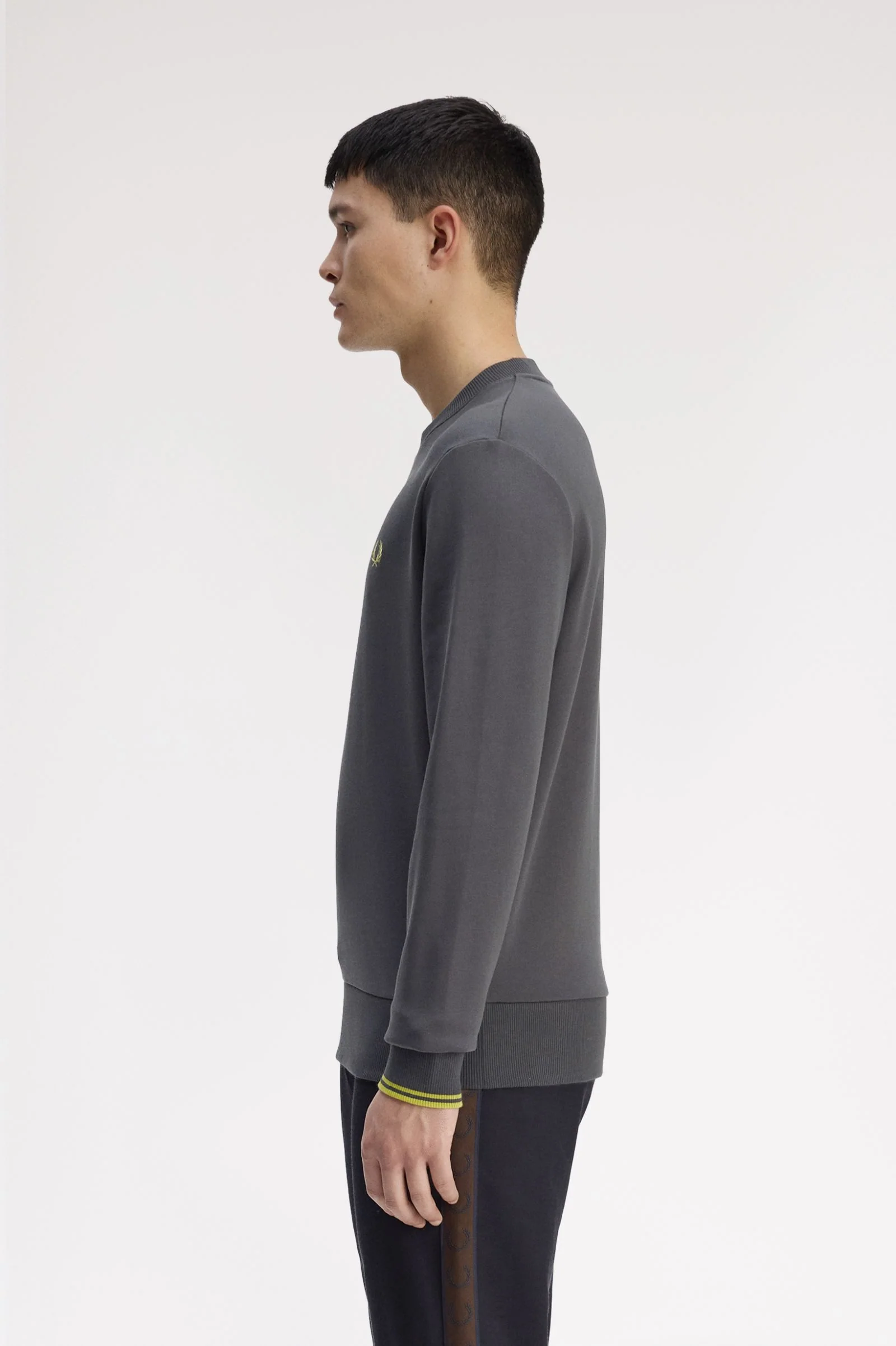 Fred Perry M7535 Crew Neck Sweatshirt - 58A Anchor Grey/Tennis Ball Yellow - Image 2