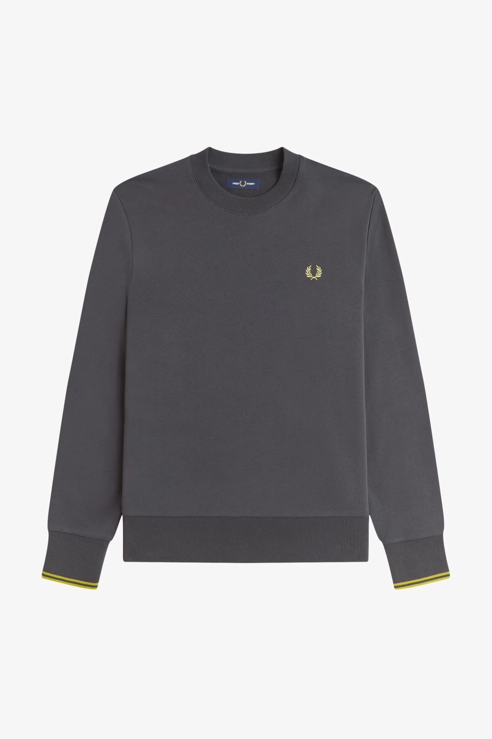 Fred Perry M7535 Crew Neck Sweatshirt - 58A Anchor Grey/Tennis Ball Yellow - Image 5