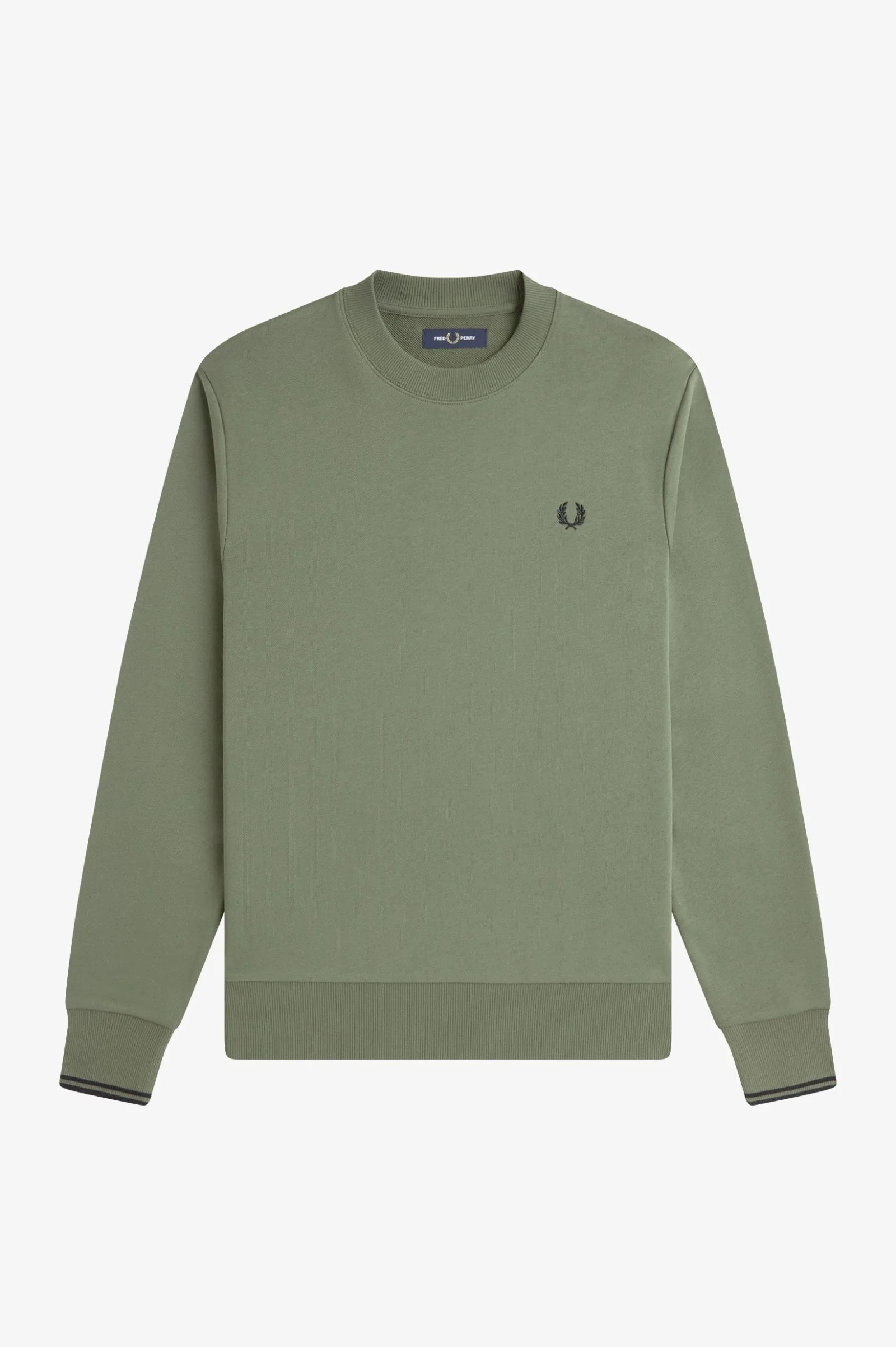 Fred Perry M7535 Crew Neck Sweatshirt - Z50 Laurel Wreath Green Black - Image 5