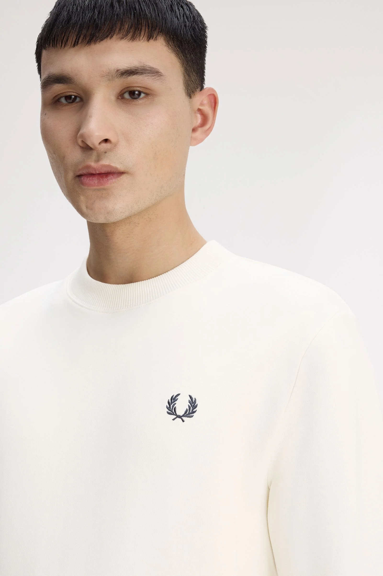 Fred Perry M7535 Crewneck Sweatshirt - 46A Ecru/Tennis Ball Yellow/Anchor Grey - Image 3