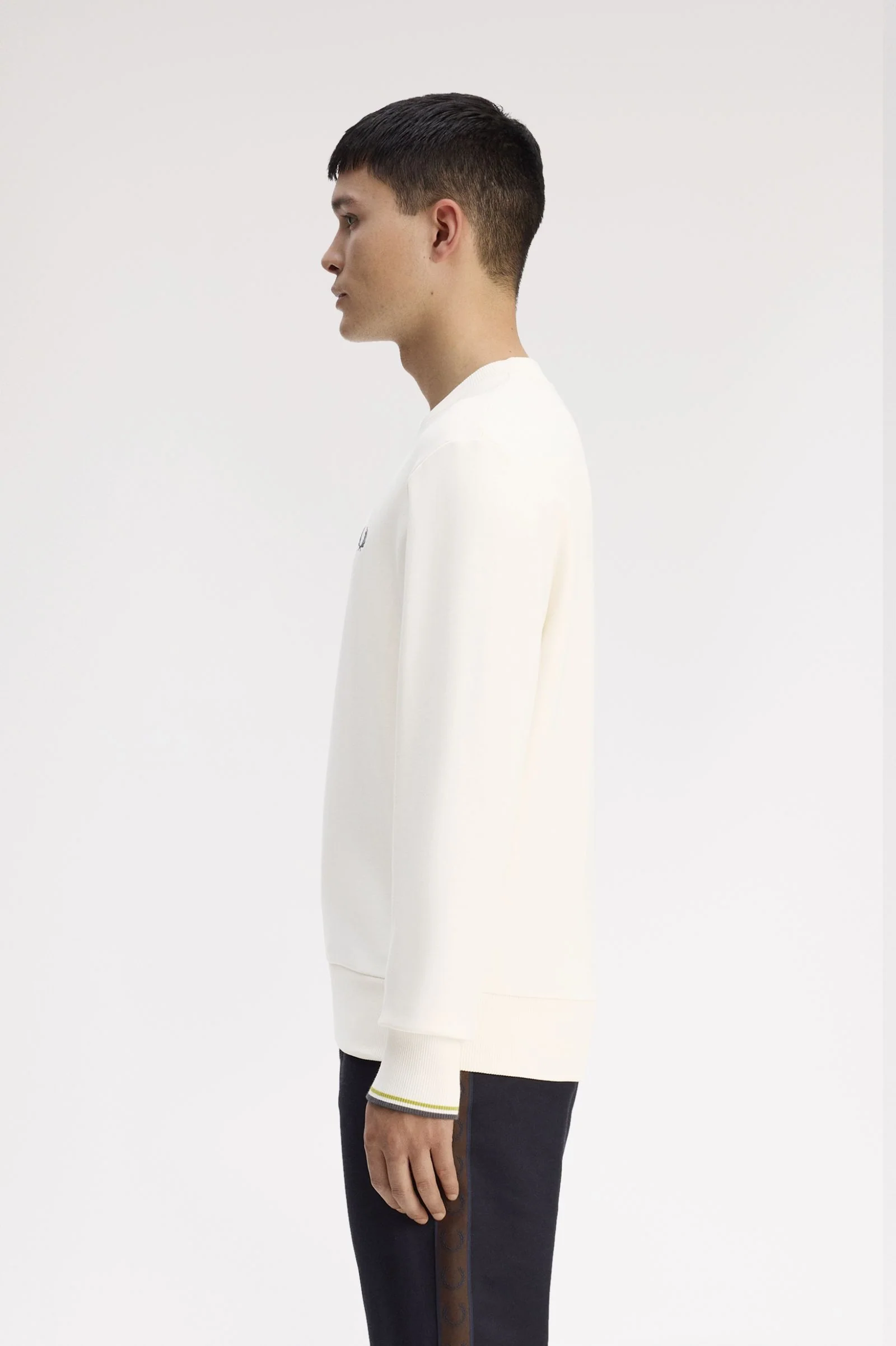 Fred Perry M7535 Crewneck Sweatshirt - 46A Ecru/Tennis Ball Yellow/Anchor Grey - Image 4