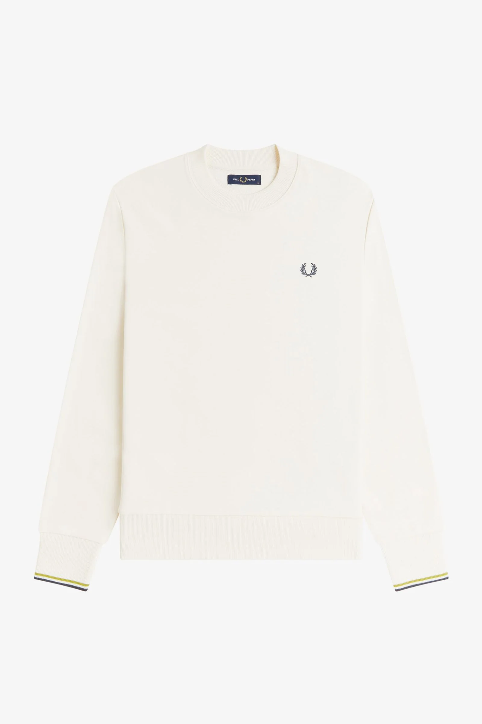 Fred Perry M7535 Crewneck Sweatshirt - 46A Ecru/Tennis Ball Yellow/Anchor Grey - Image 5