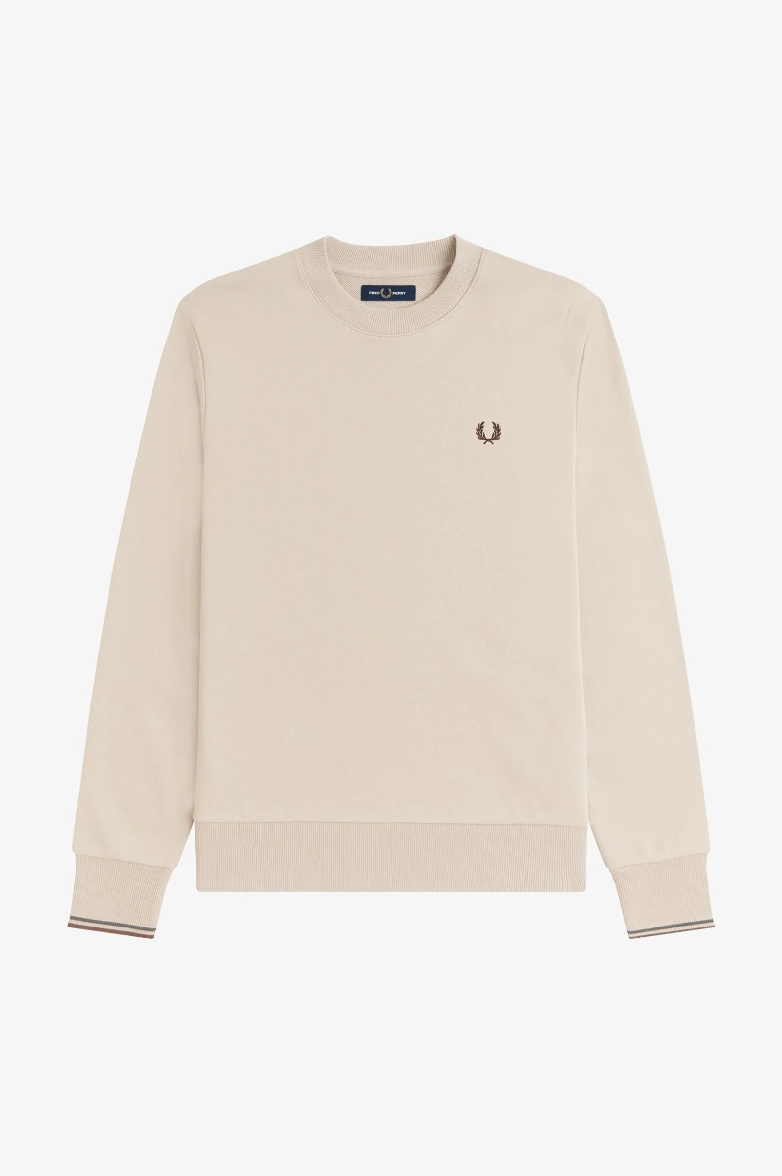 Fred Perry M7535 Crewneck Sweatshirt - 50A Warm Oat/Court Green/Burnt Tobacco - Image 6