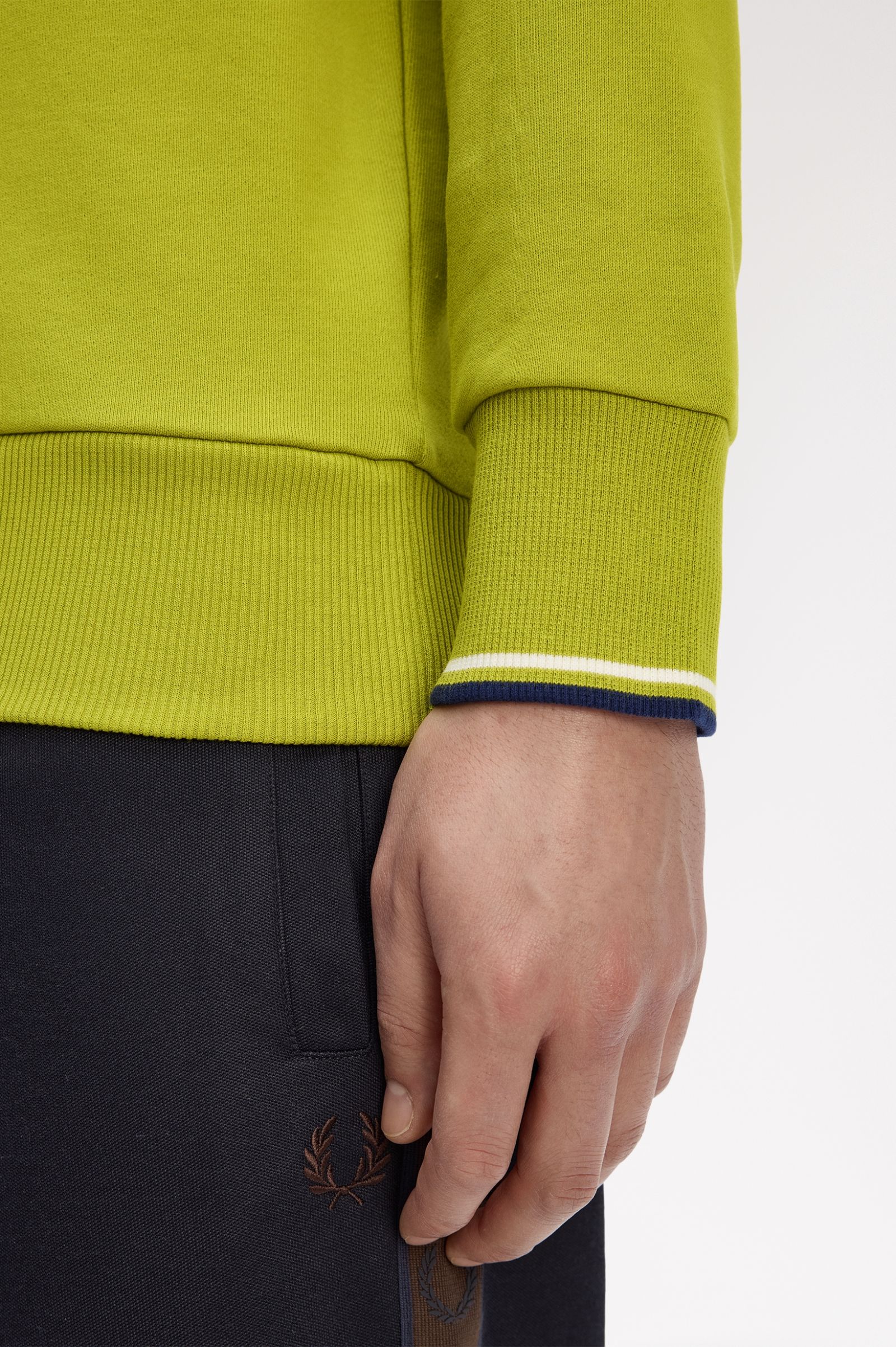 Fred Perry M7535 Crewneck Sweatshirt - 57A Tennis Ball Yellow/French Navy - Image 2