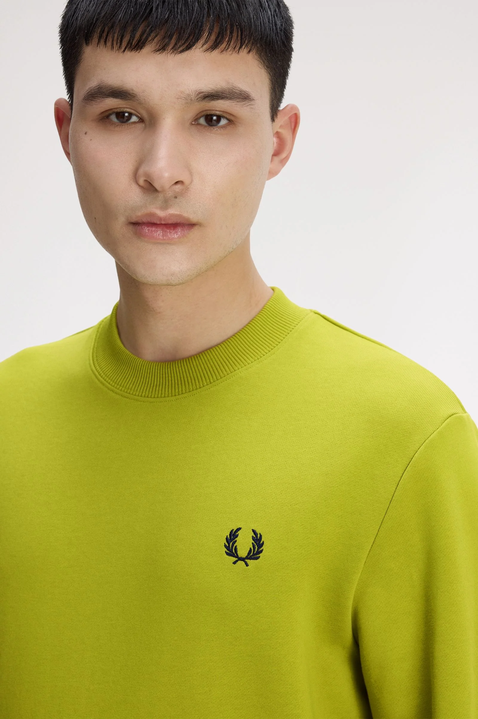 Fred Perry M7535 Crewneck Sweatshirt - 57A Tennis Ball Yellow/French Navy - Image 3