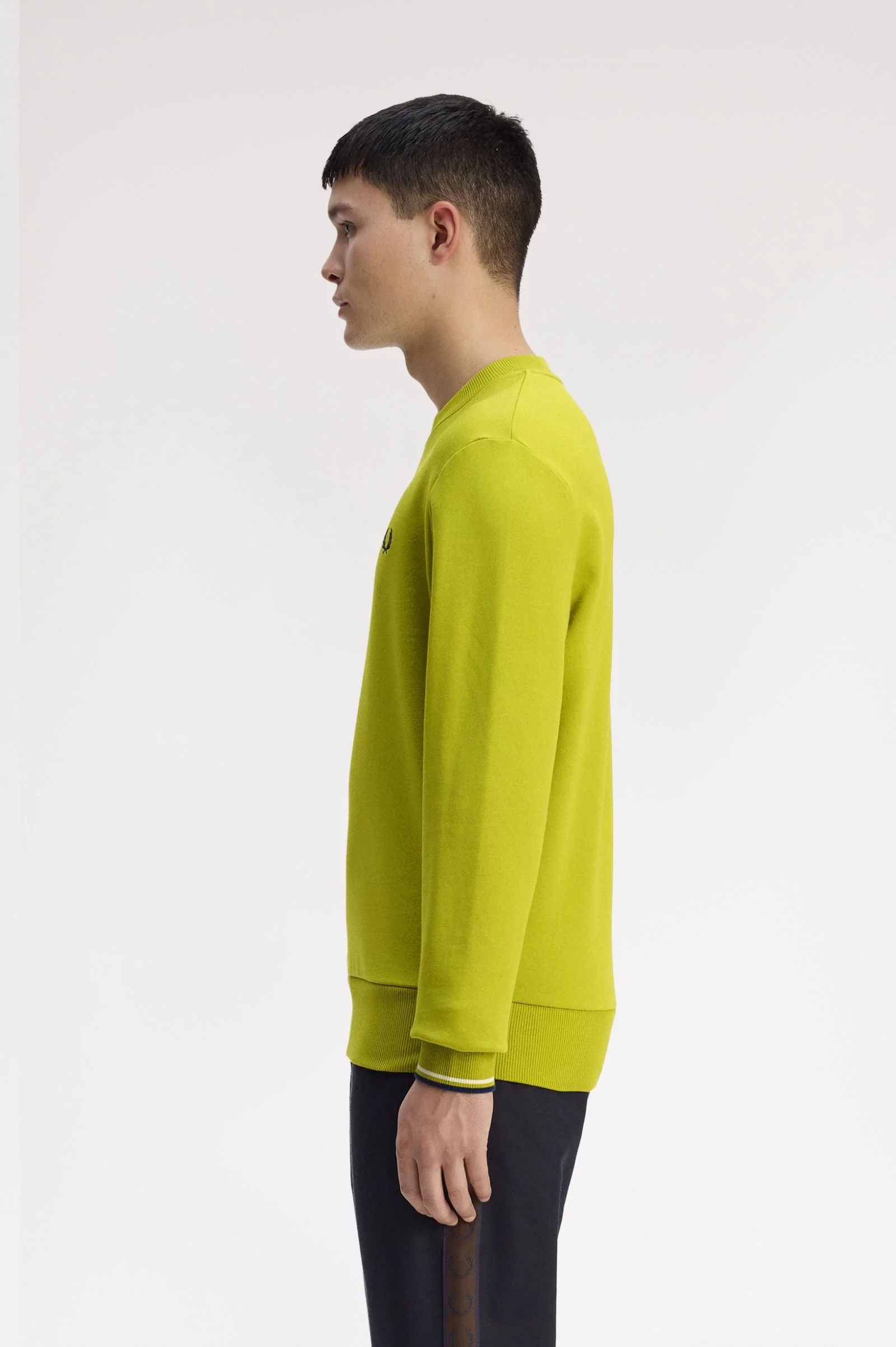 Fred Perry M7535 Crewneck Sweatshirt - 57A Tennis Ball Yellow/French Navy - Image 5