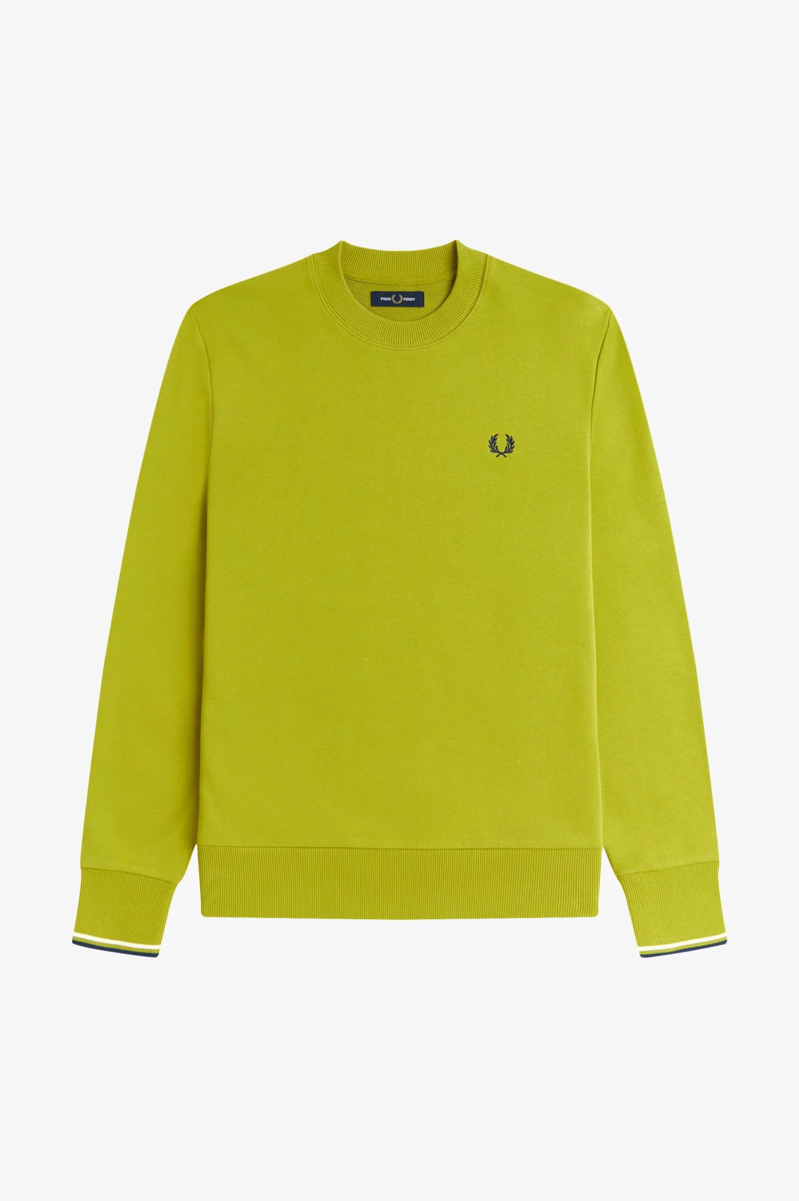 Fred Perry M7535 Crewneck Sweatshirt - 57A Tennis Ball Yellow/French Navy - Image 6