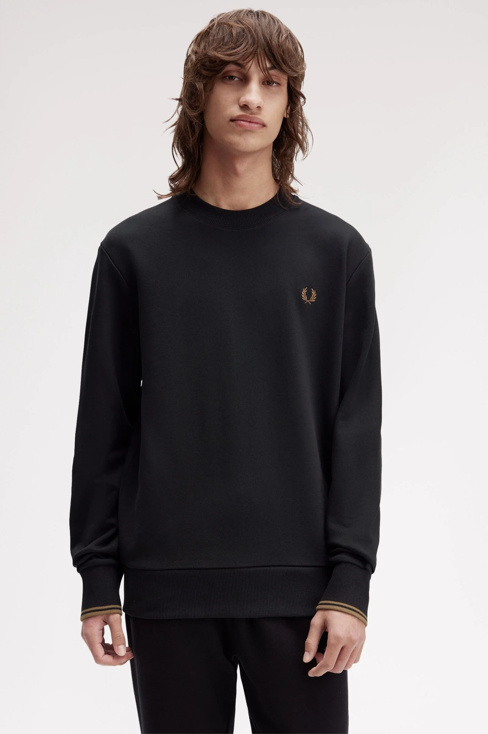 Fred Perry M7535 Crewneck Sweatshirt - S77 Black/Shaded Stone - Image 4