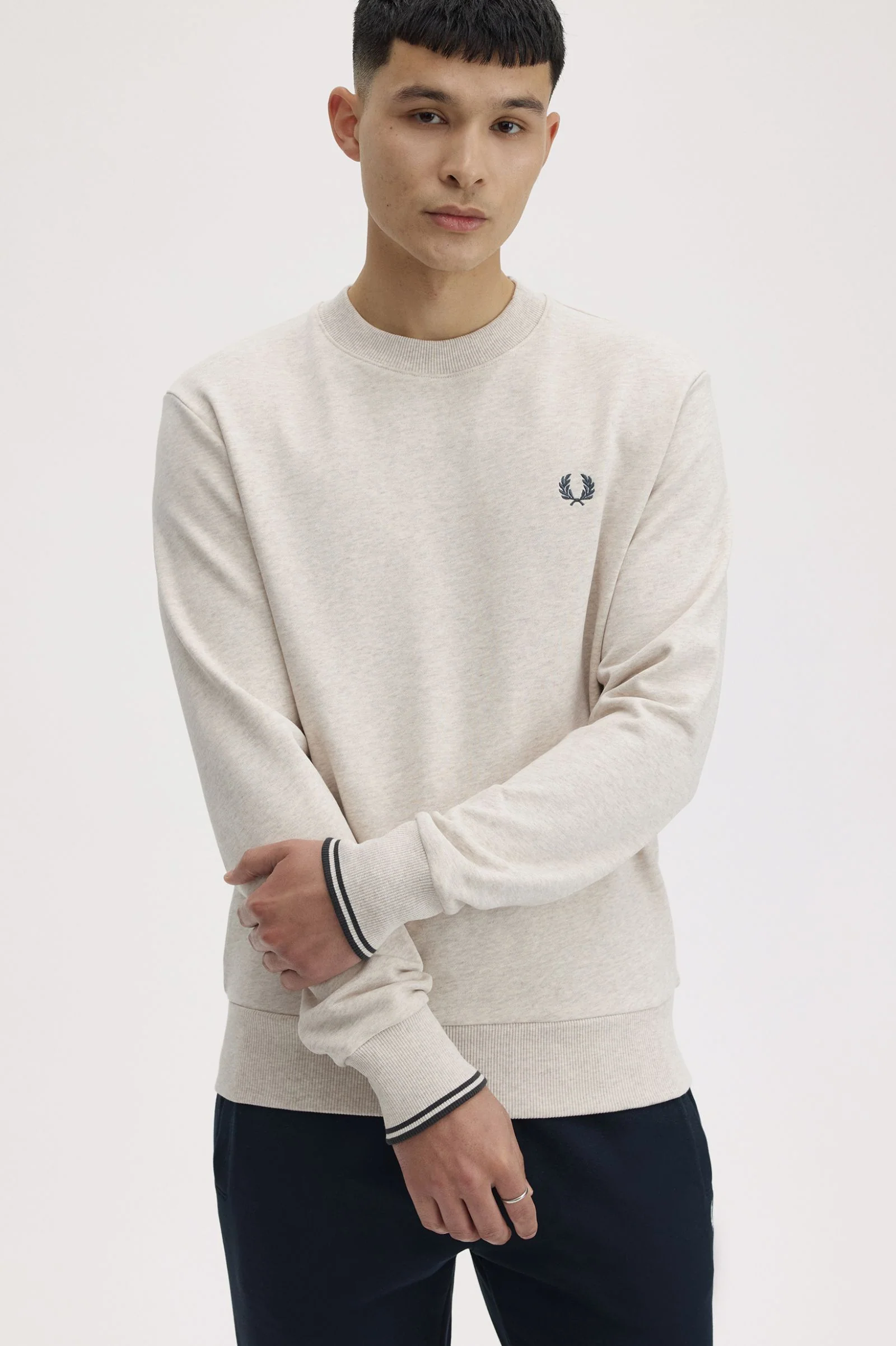 Fred Perry M7535 Crewneck Sweatshirt - Porridge Marl - Image 2