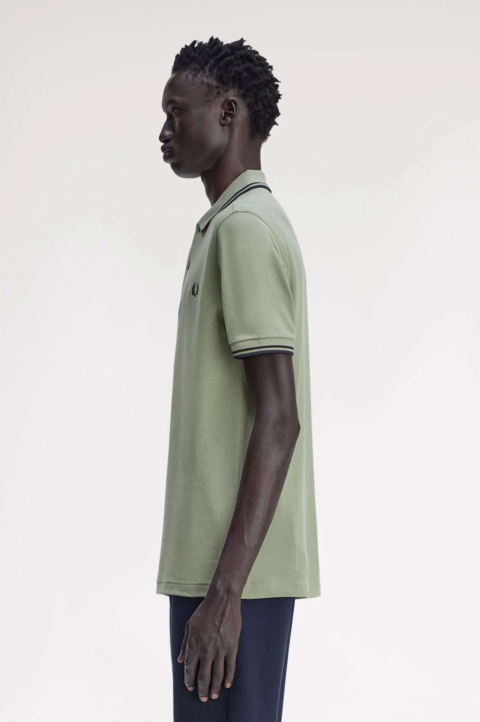 Fred Perry Polo Shirt M3600 Twin Tipped Polo Shirt - Z49 Bay Leaf/Dark Airforce - Image 3