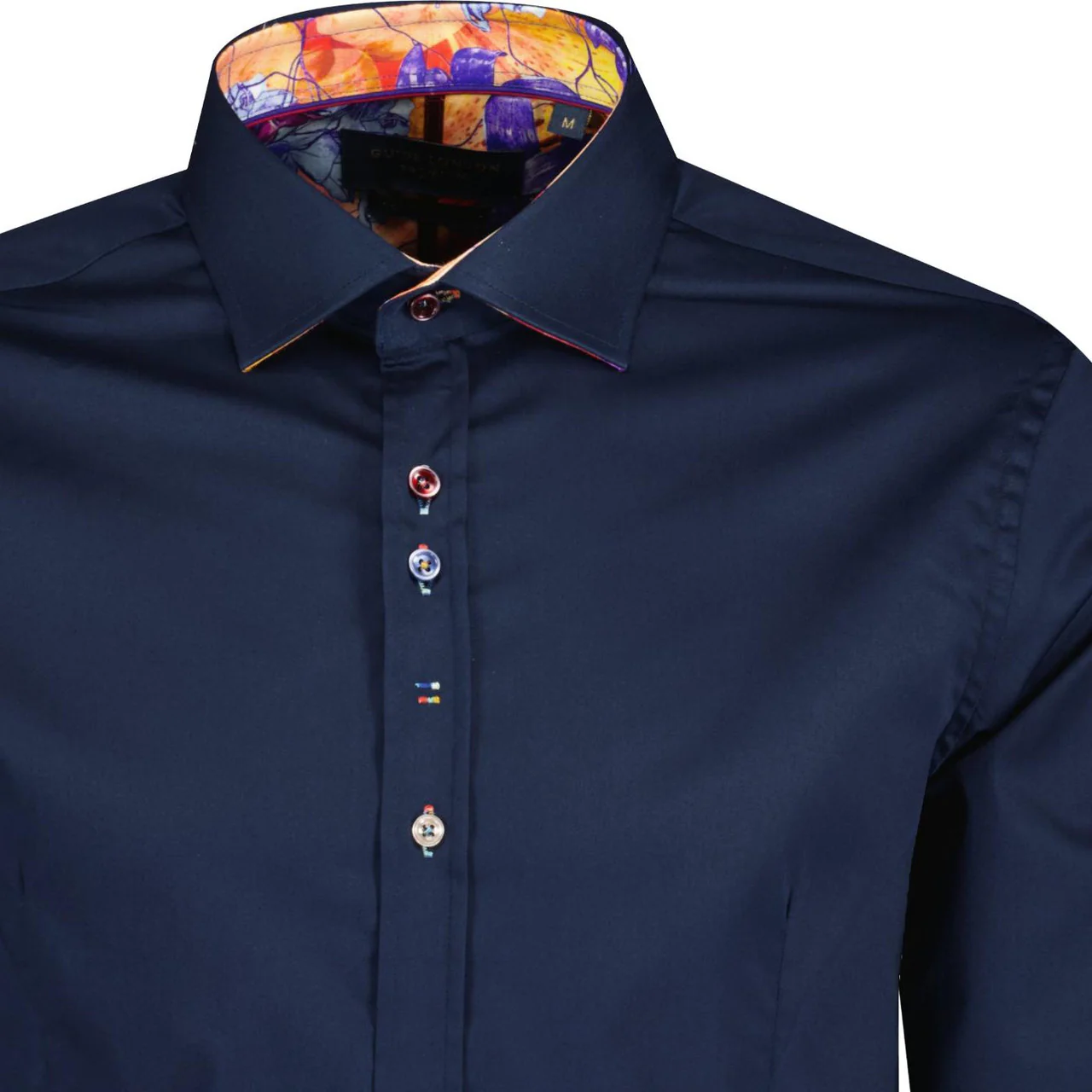 Guide London Retro Plain No More LS76768 Shirt - Navy - Image 2