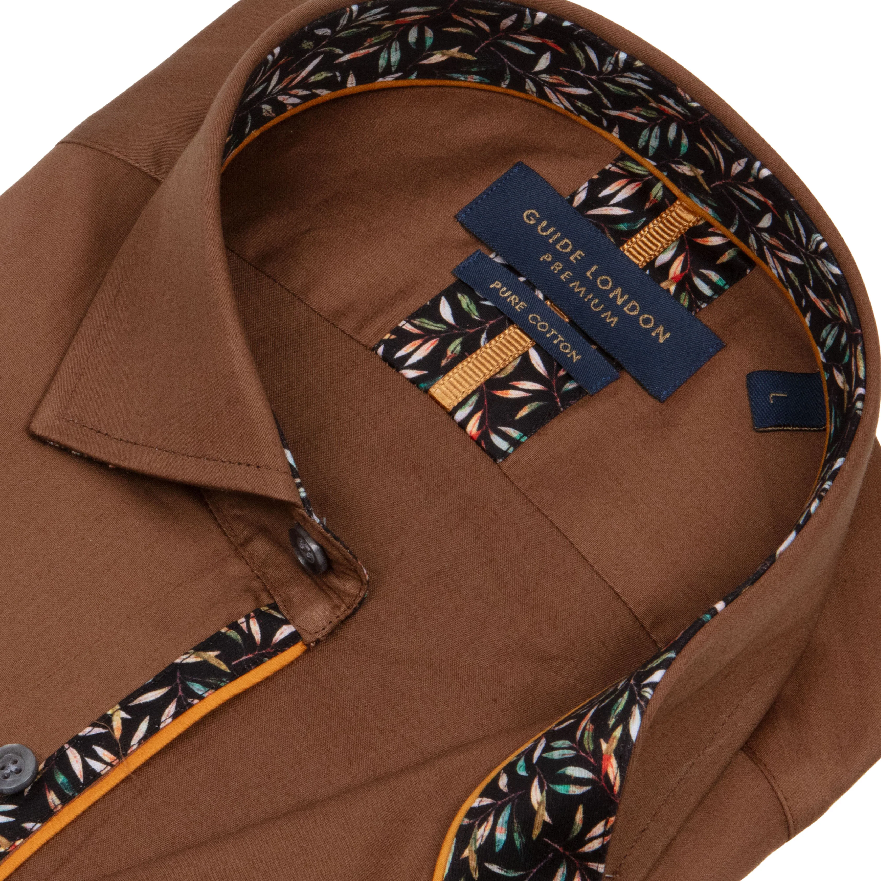 Guide London LS77005 Plain Shirt Brown - Image 2