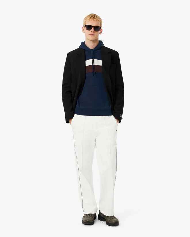 Lacoste SH8161 Colour-Block Fleece Hoodie - 6WZ Navy/White/Brown - Image 4
