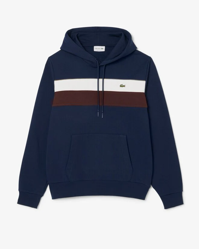 Lacoste SH8161 Colour-Block Fleece Hoodie - 6WZ Navy/White/Brown - Image 5