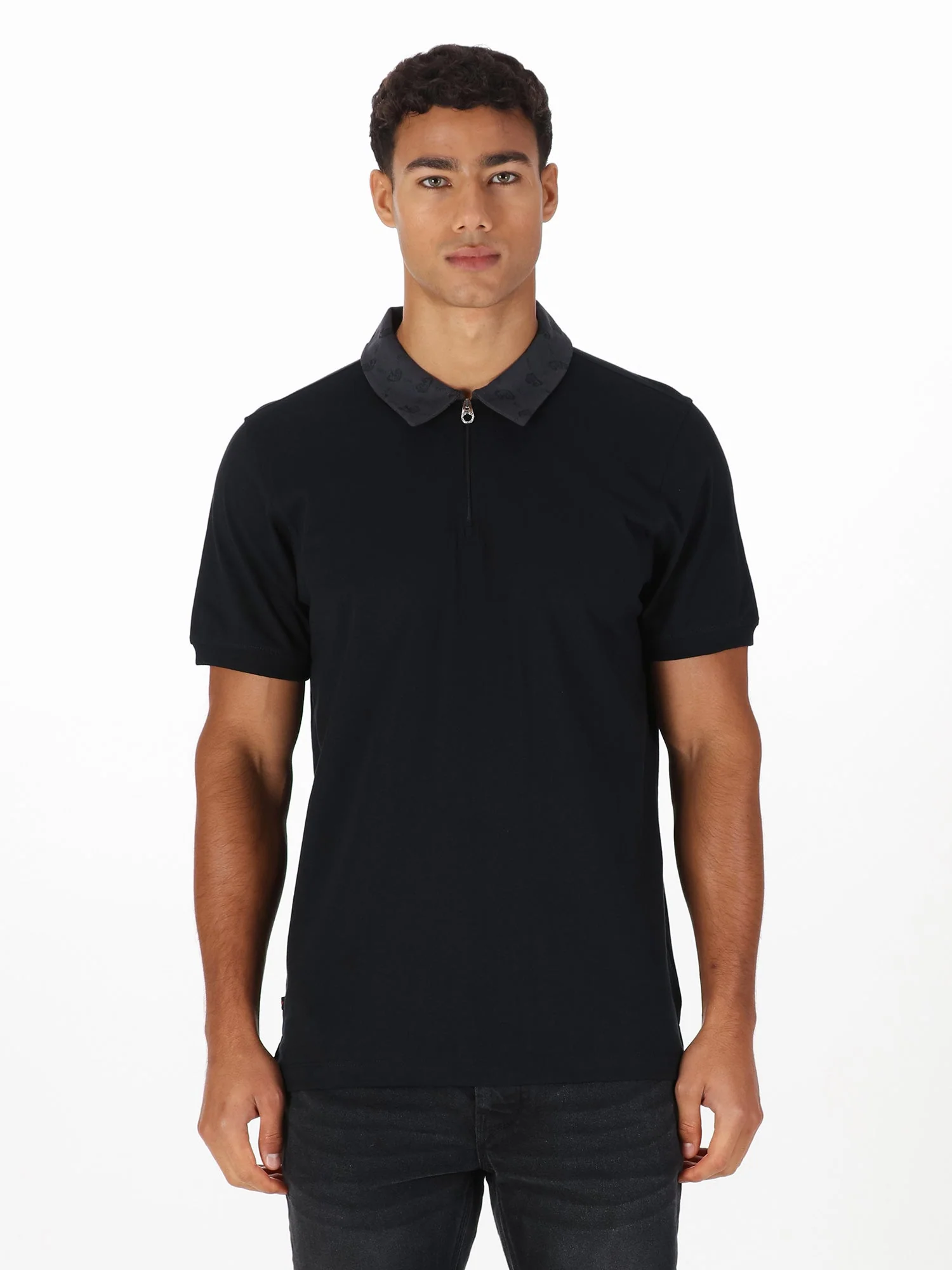 Luke 1977 M751450 Henderson Zip Polo Shirt Black Charcoal - Image 2