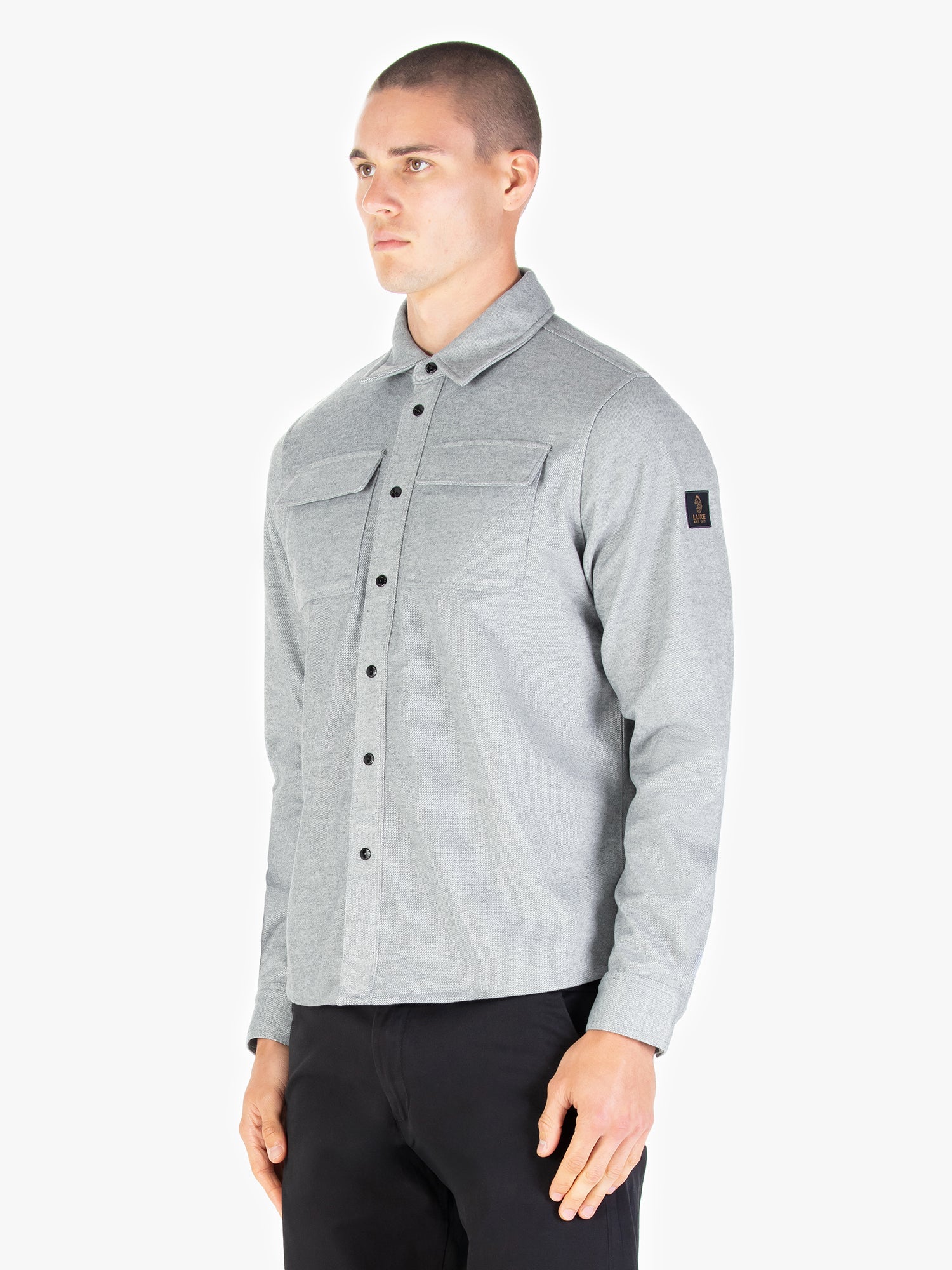 Luke 1977 Ettrick Overshirt Mid Marl Grey - Image 4
