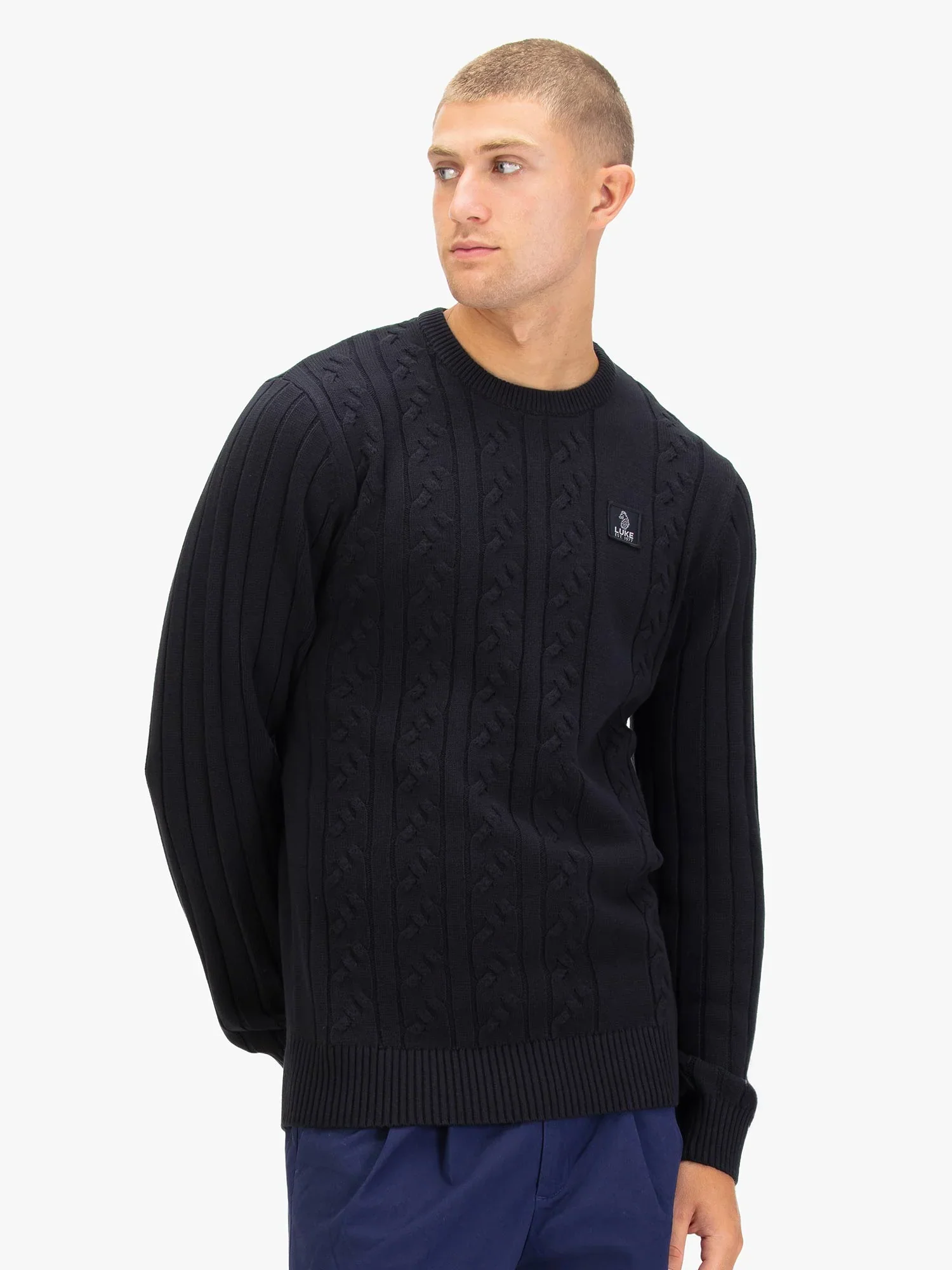 Luke 1977 M810650 Mitchem Cable Knit Jumper Black - Image 4