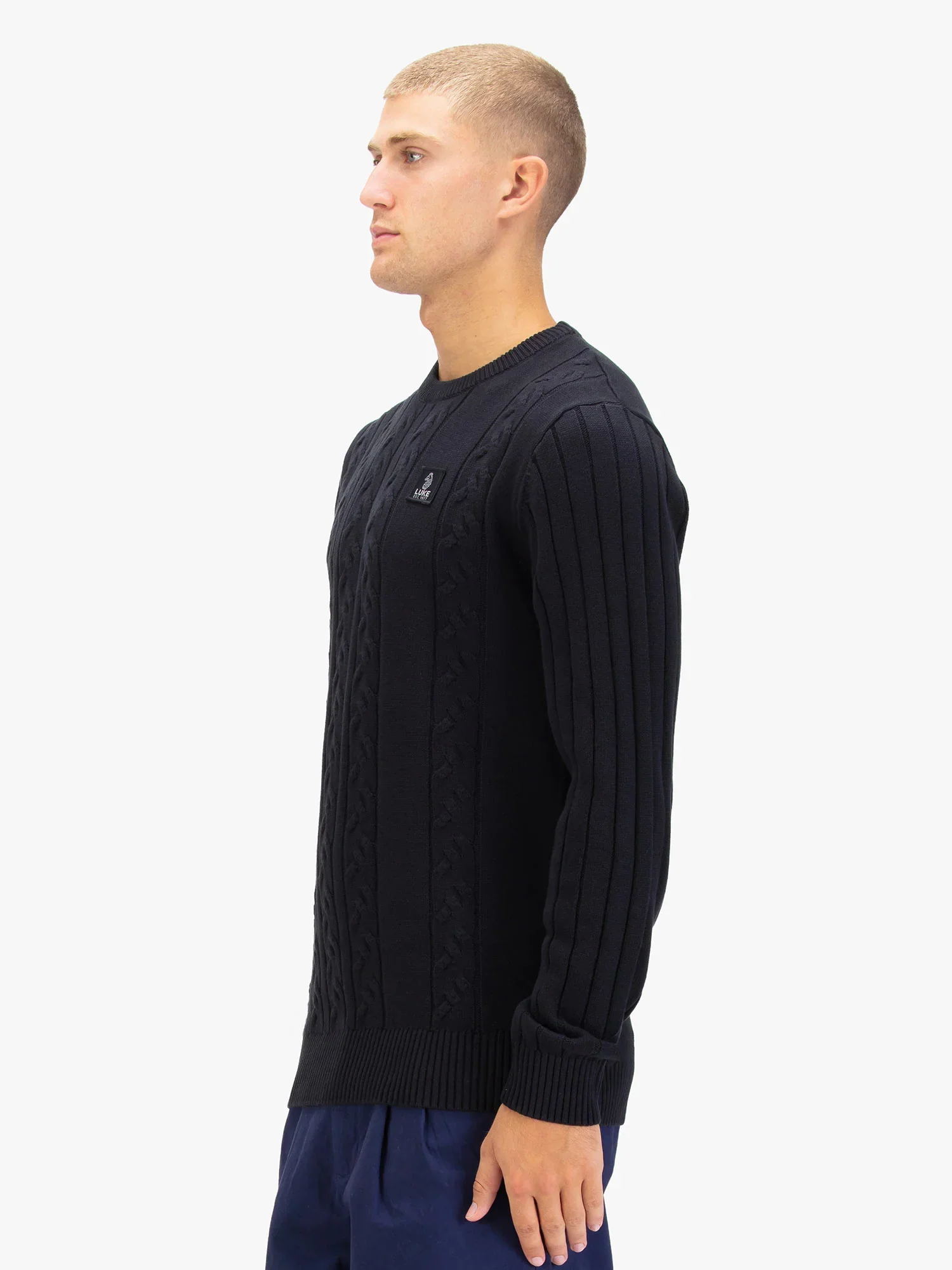 Luke 1977 M810650 Mitchem Cable Knit Jumper Black - Image 5